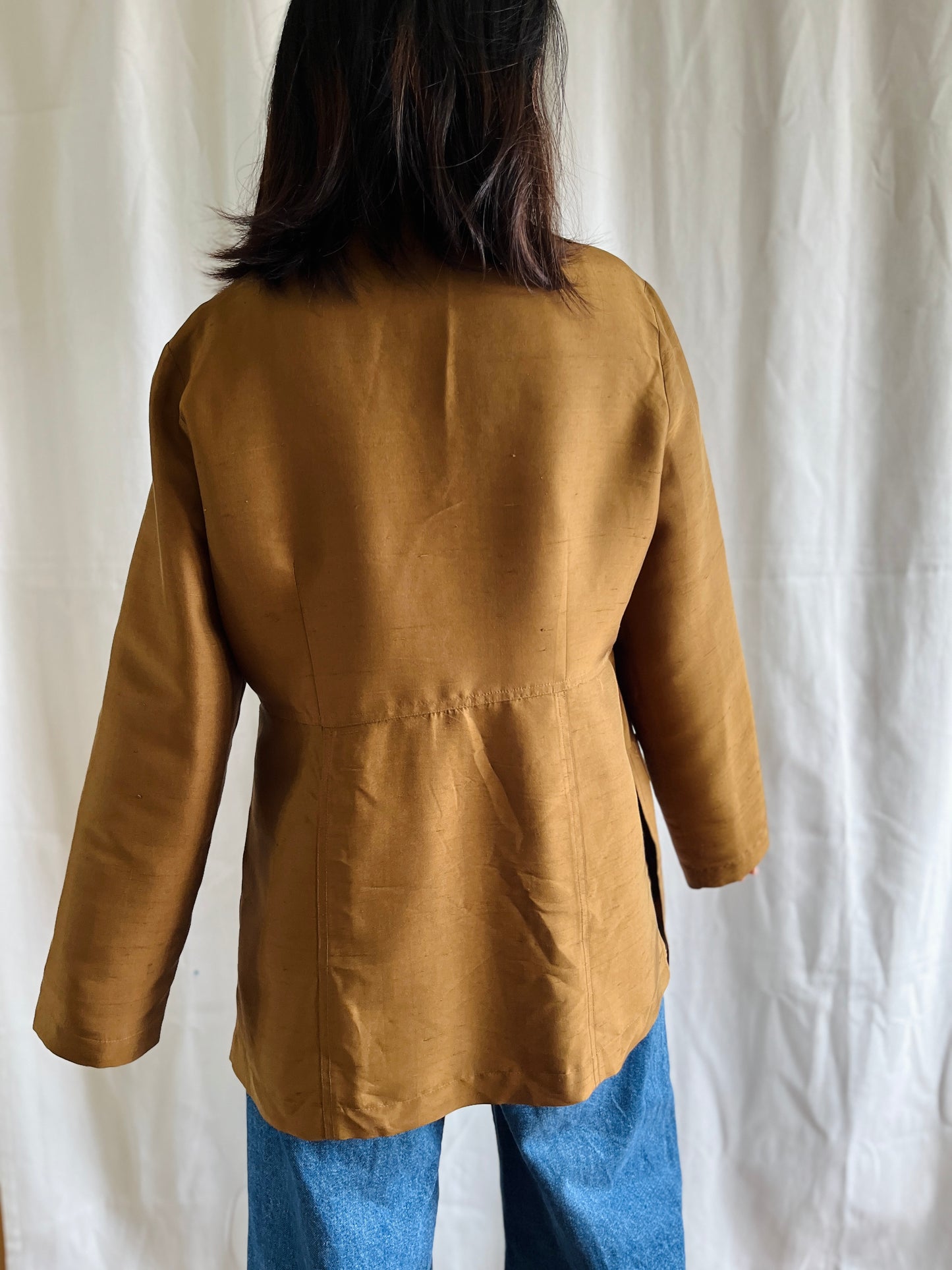 Luxury Vintage Air Thin Silk Designer Blazer In Copper Gold