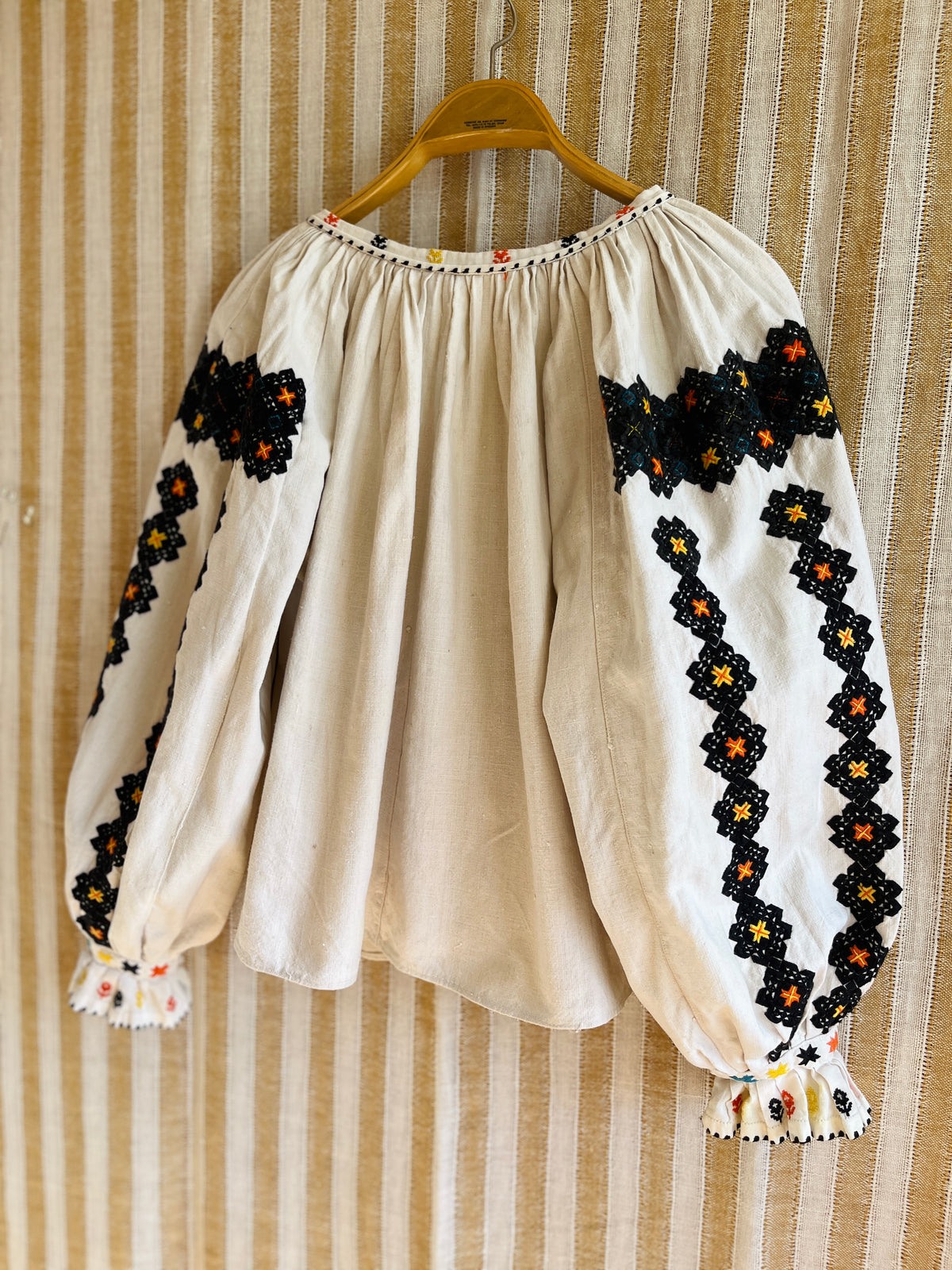 Antique 1930s Romanian Embroidered Folk Blouse