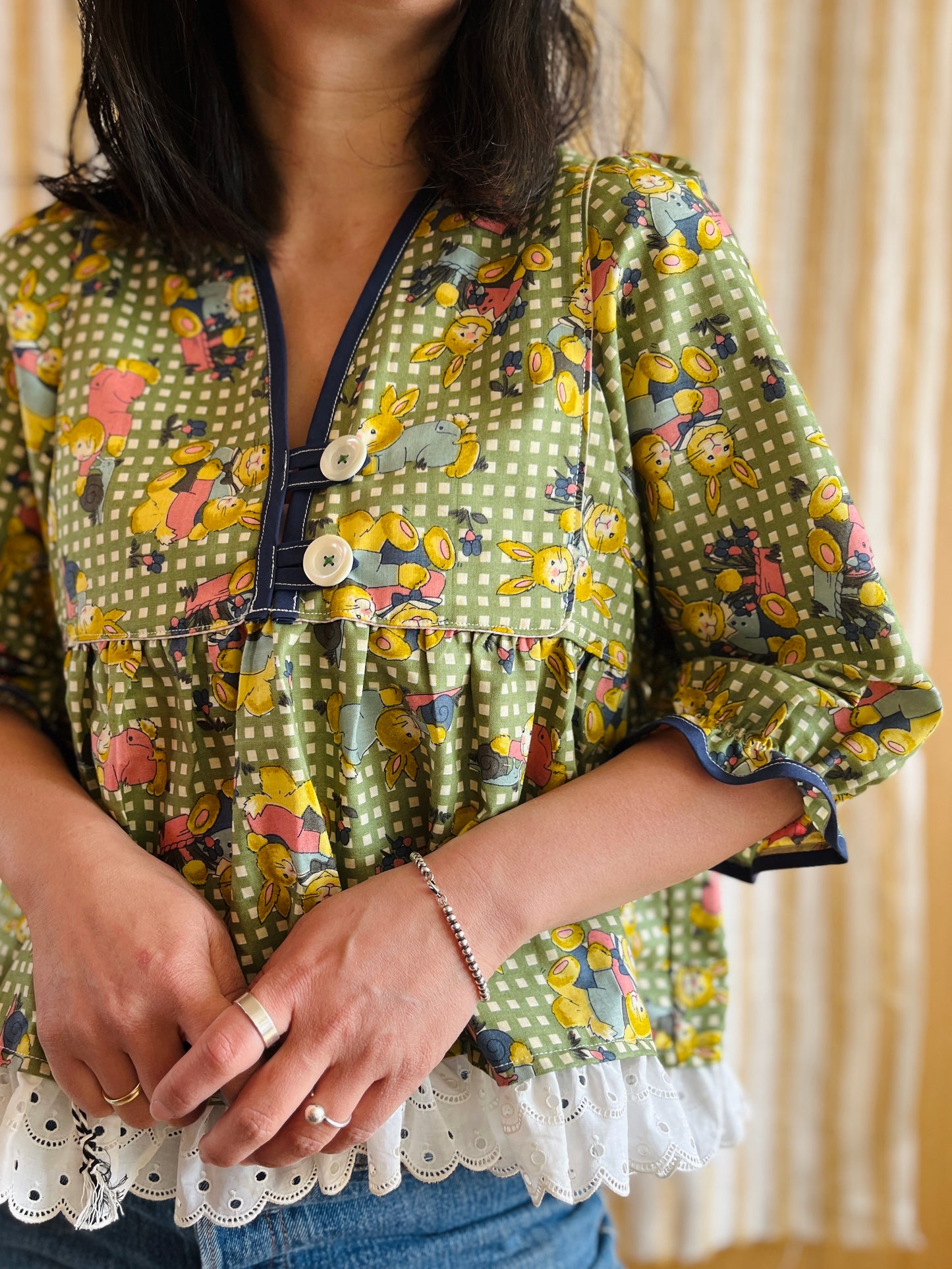 Rabbit and Snail vintage textile Goddess Blouse