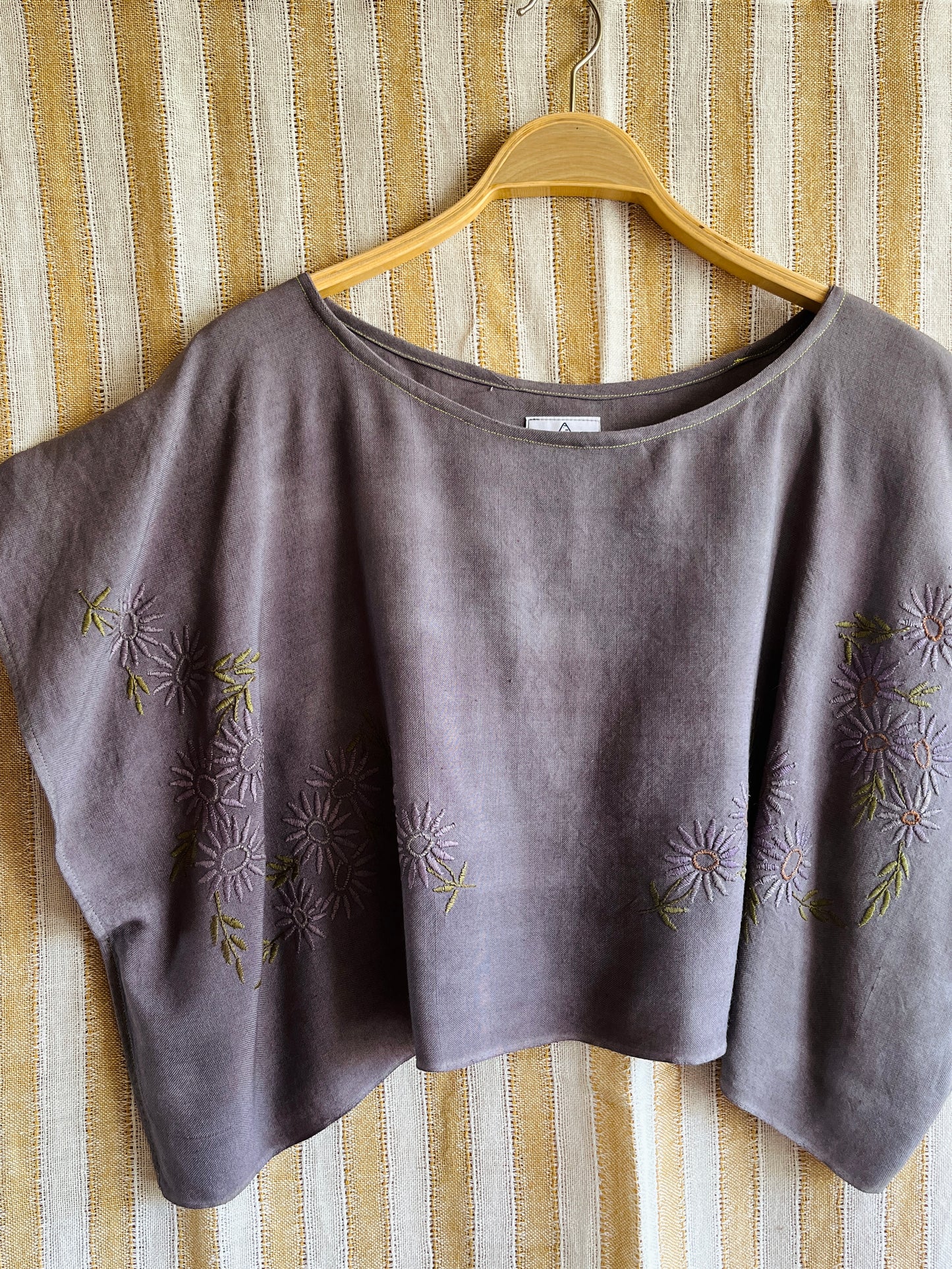 Square circle draped tee - Grey floral