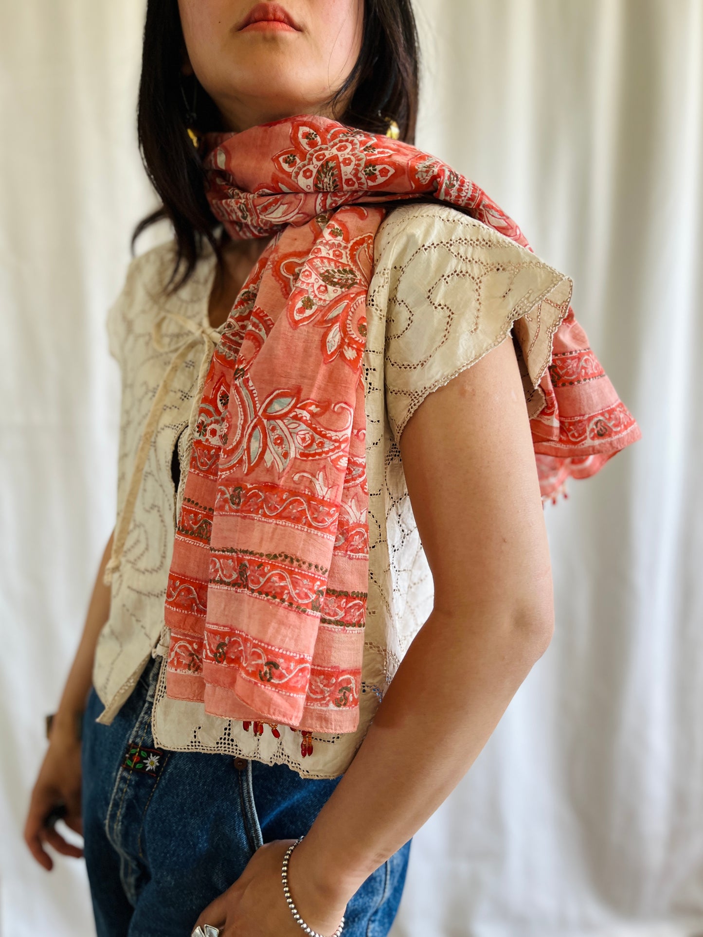 Vintage Anokhi Square scarf with beads