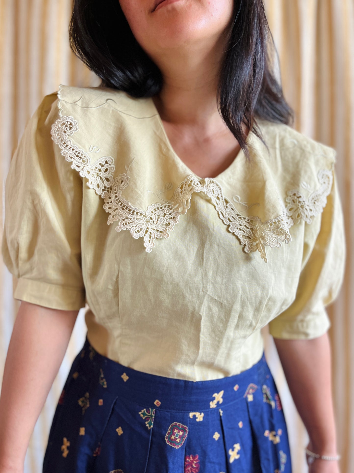 80s Cottage Butter Yellow Lace blouse