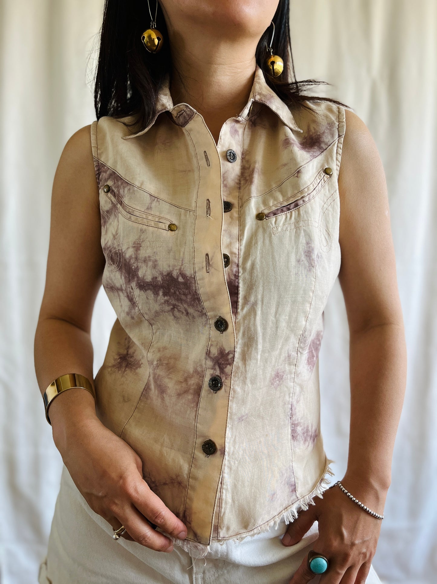 Vintage 90s Tie Dye Sleeveless Shirt Ramie