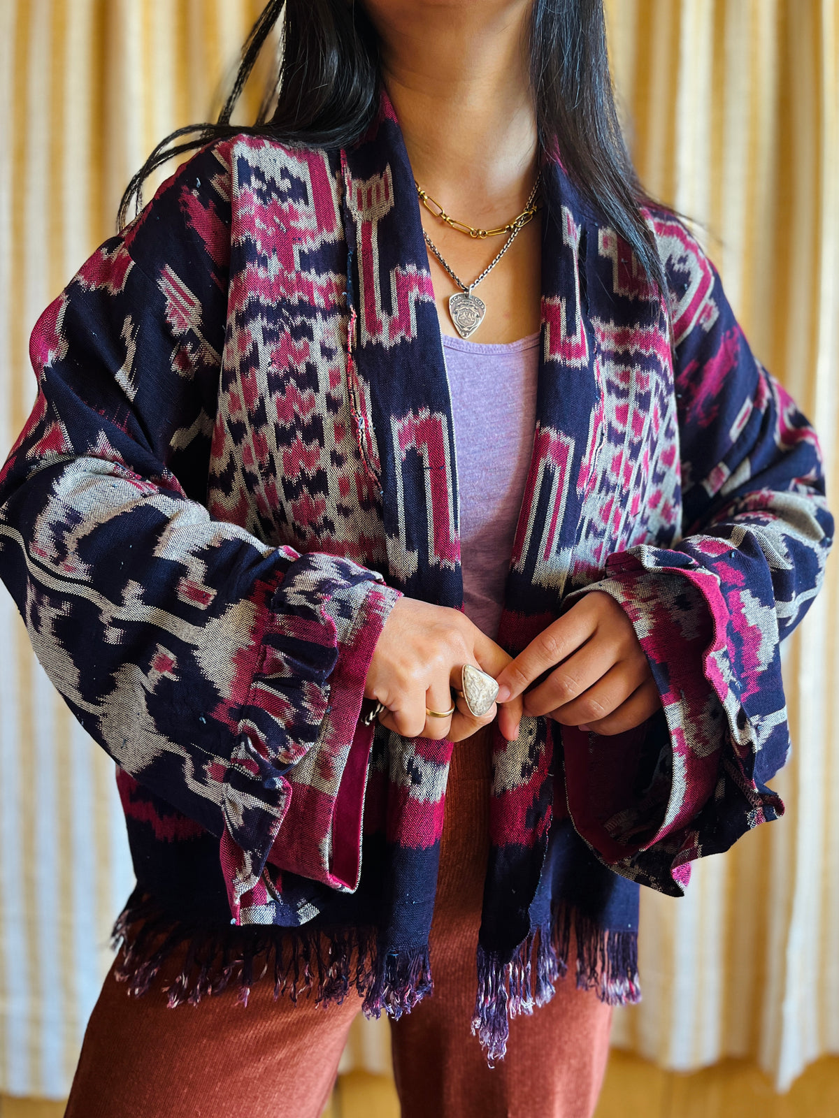Vintage Ikat textile turns short duster