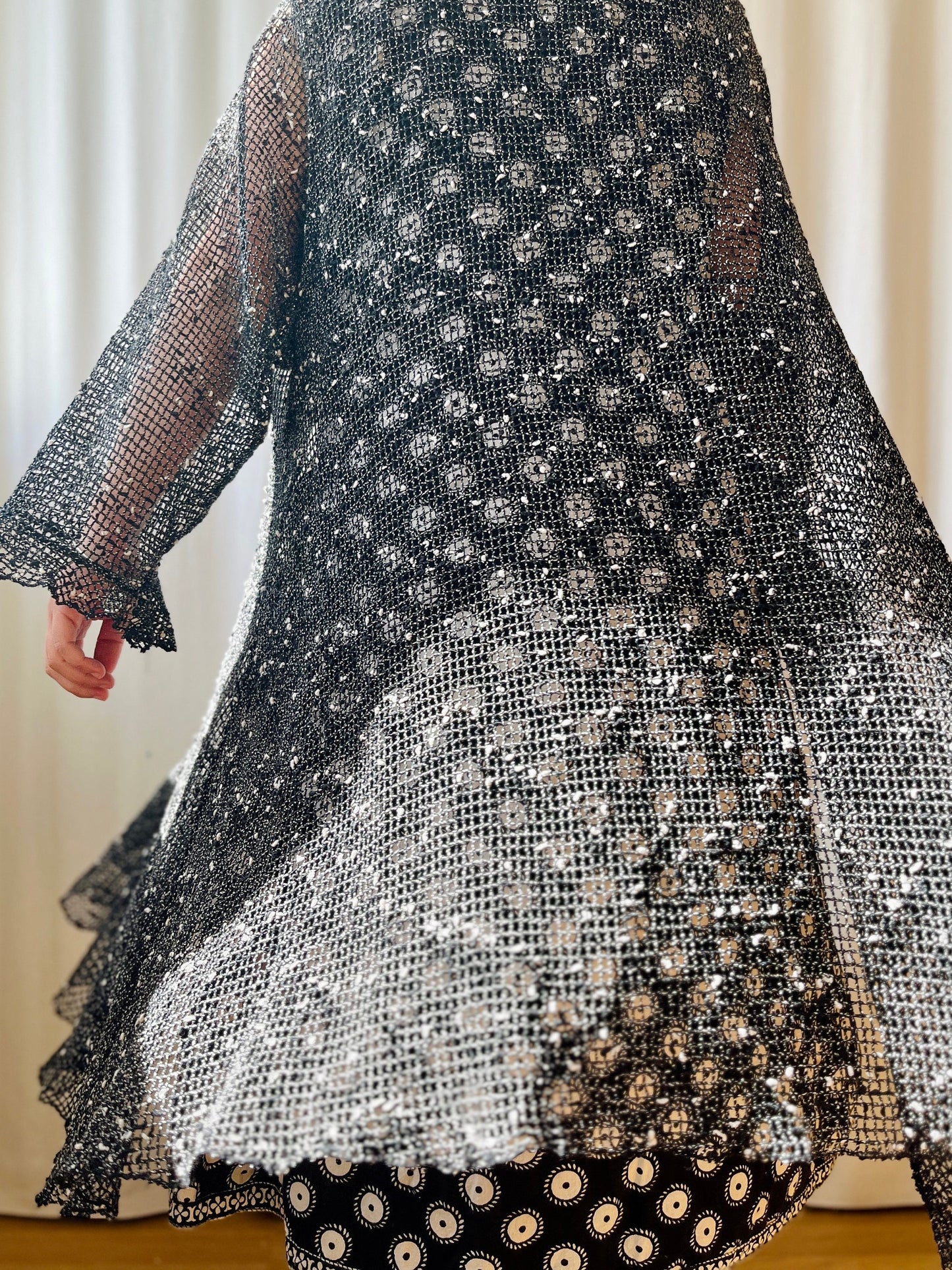 90s Crochet See Through Long Maxi Cardigan Angel Sleeves