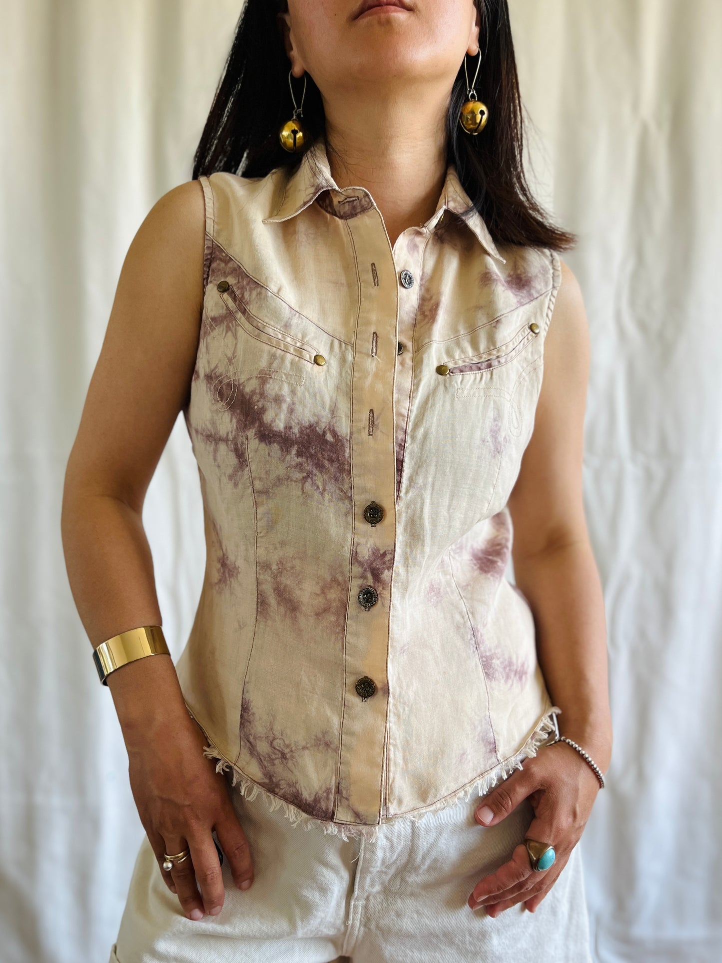 Vintage 90s Tie Dye Sleeveless Shirt Ramie