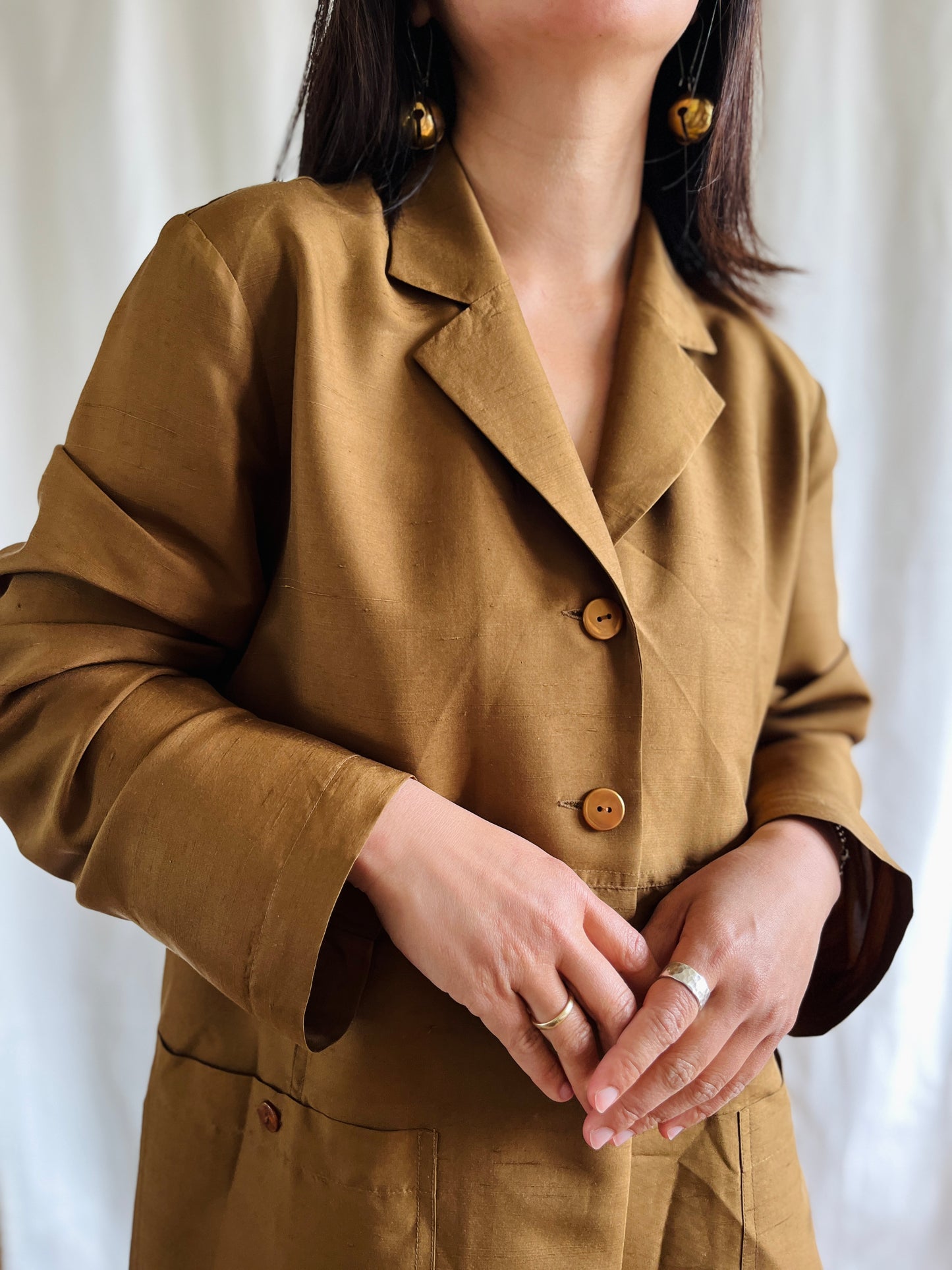 Luxury Vintage Air Thin Silk Designer Blazer In Copper Gold