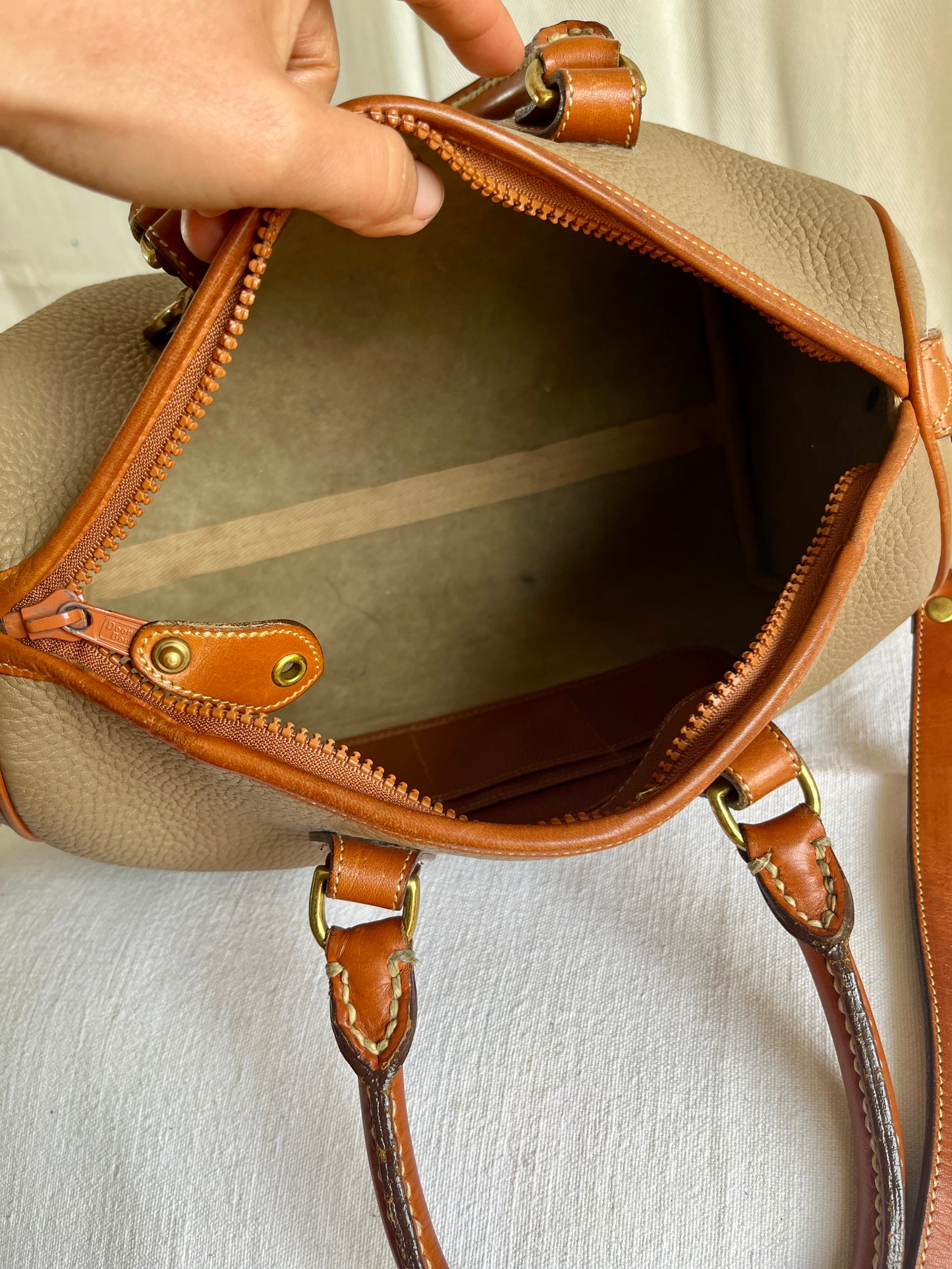 Taupe/British Tan R38 Largest Speedy Doctor's Bag Satchel with Strap