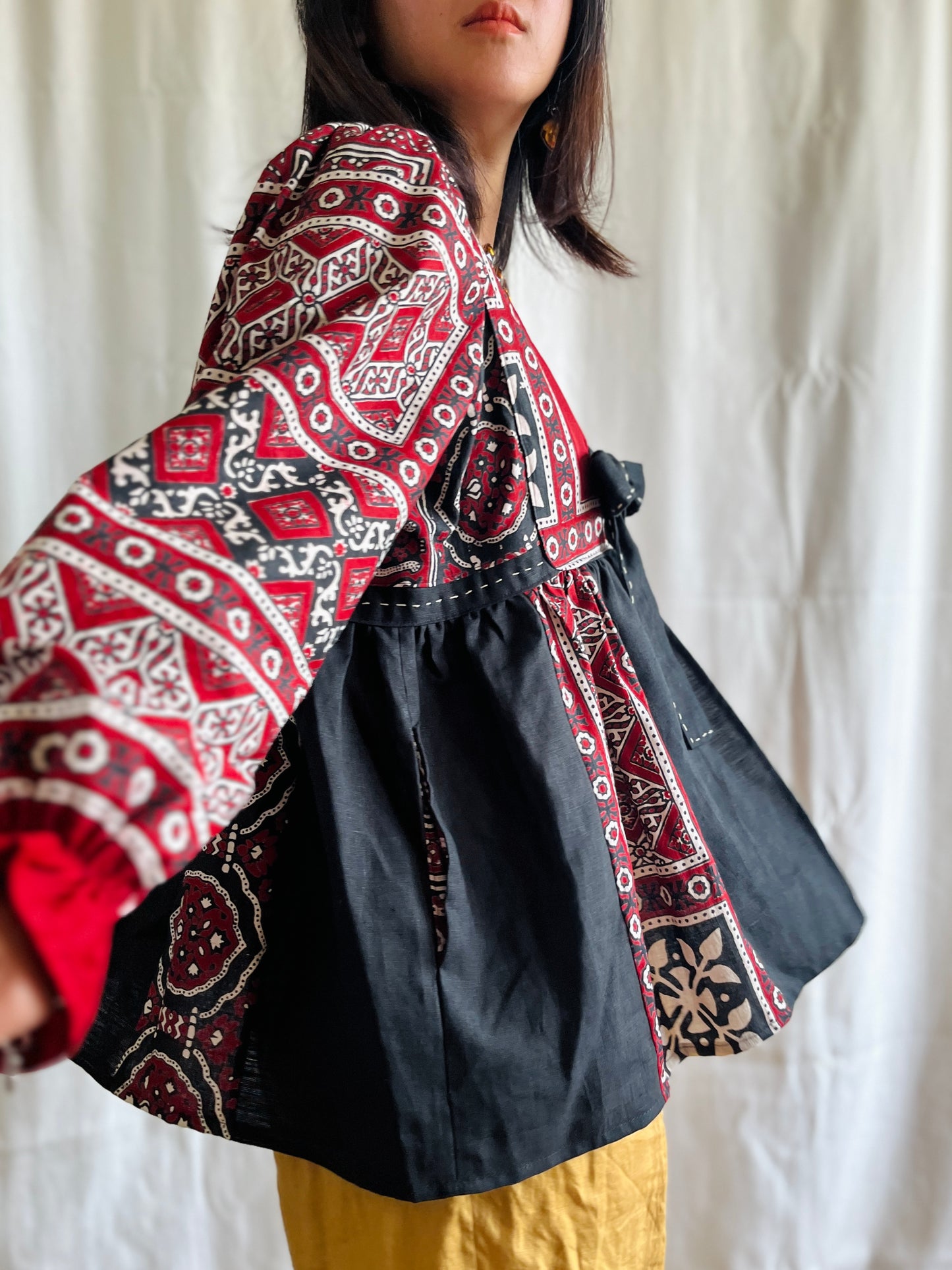 Silky Block Print Goddess Tunic/ Light Jacket