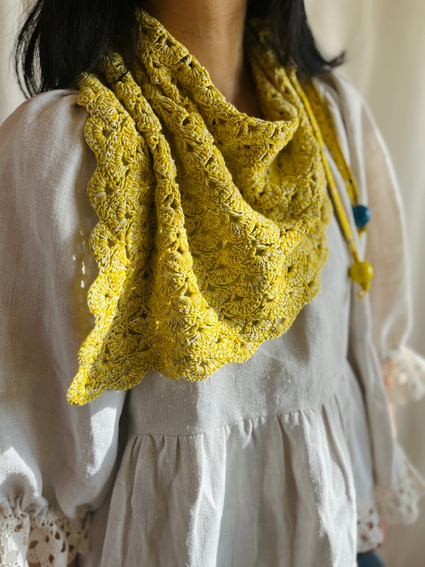 Repurposed crochet cotton triangular scarf