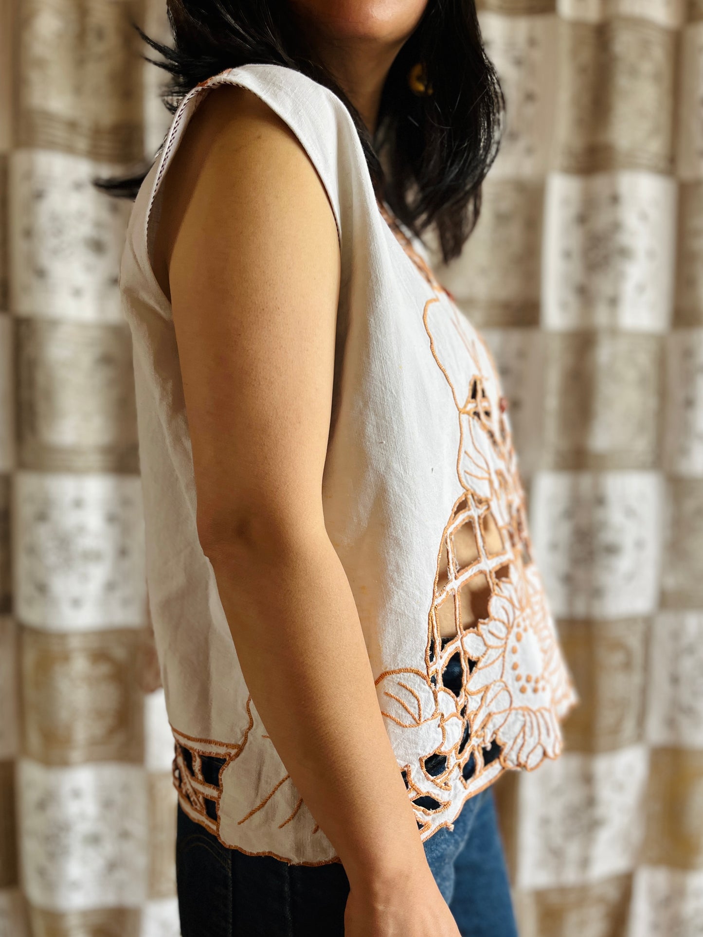 Sunflowers cut work antique top