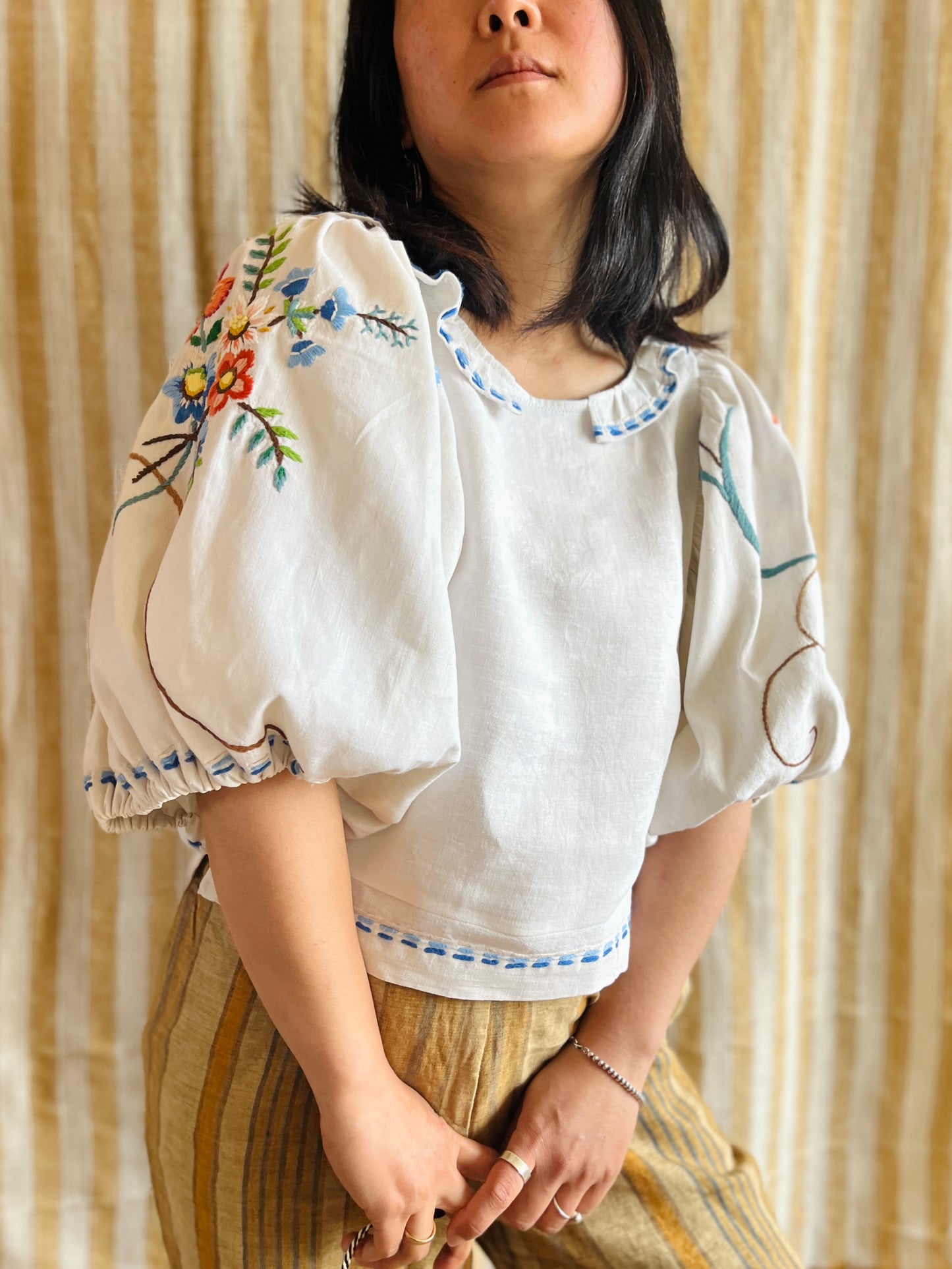 Nordic Floral Air Balloon Sleeves Cropped Top