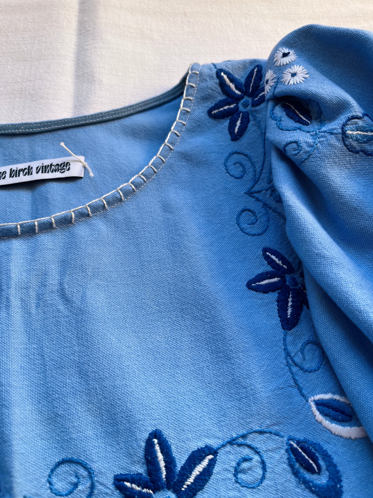 Hand Embroidered Blue Daisy Dolly tunic