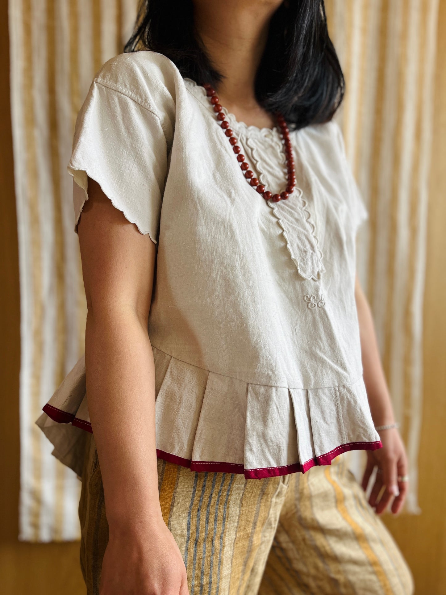 19th Century French Nightgown Turns pleated tunic