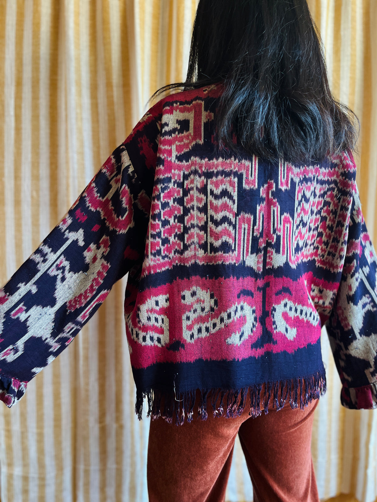 Vintage Ikat textile turns short duster