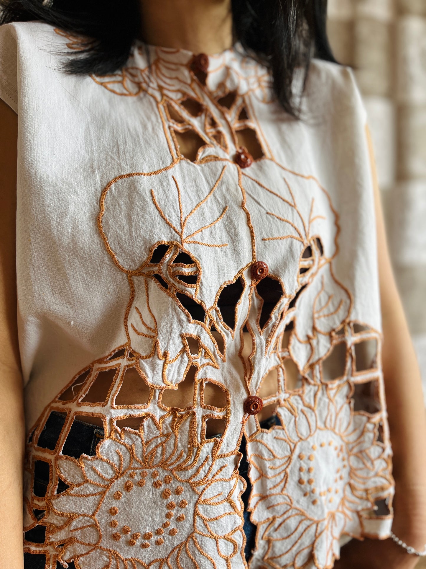 Sunflowers cut work antique top