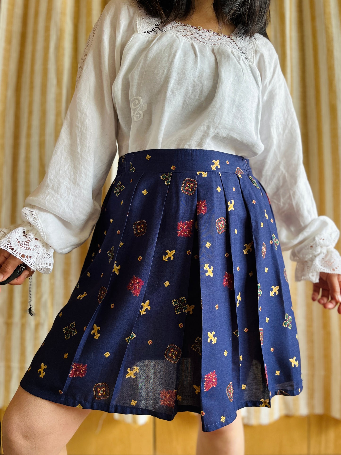 Vintage 90s Rayon Tennis Pleated Skirt