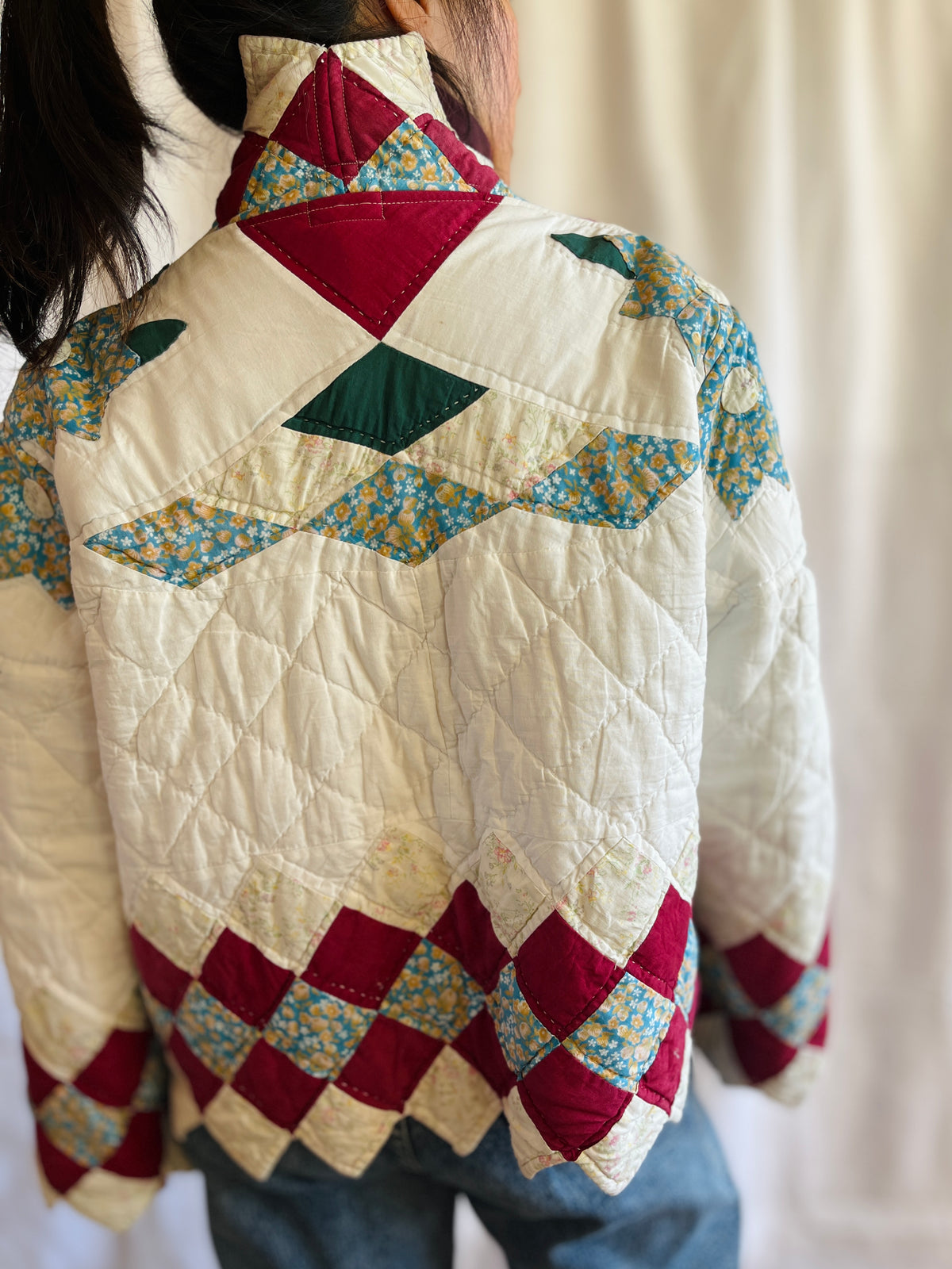 Hand quilted vintage blanket turns Short Coat