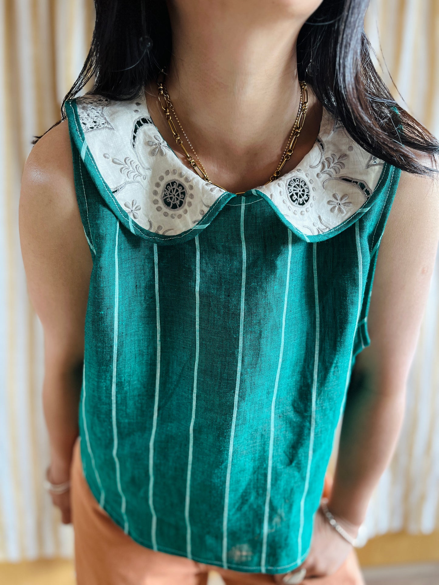 Collar tank top linen green