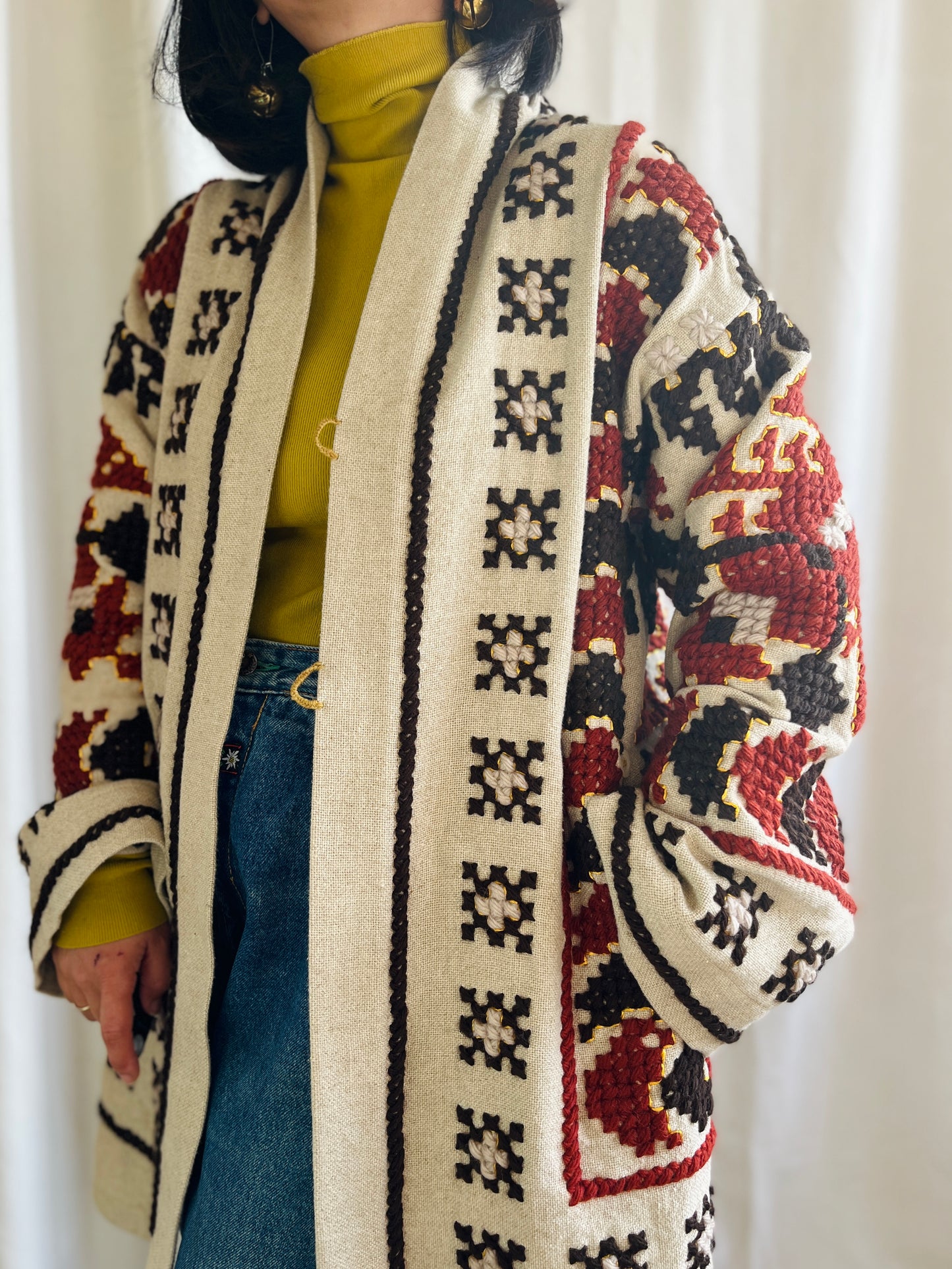 🎴 The witch coat I - Wool and Heavy linen embroidery Kimono