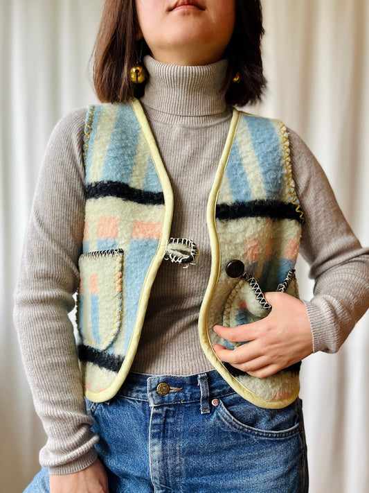 Repurposed Thick Boiled wool blanket turns Huggy Gilet