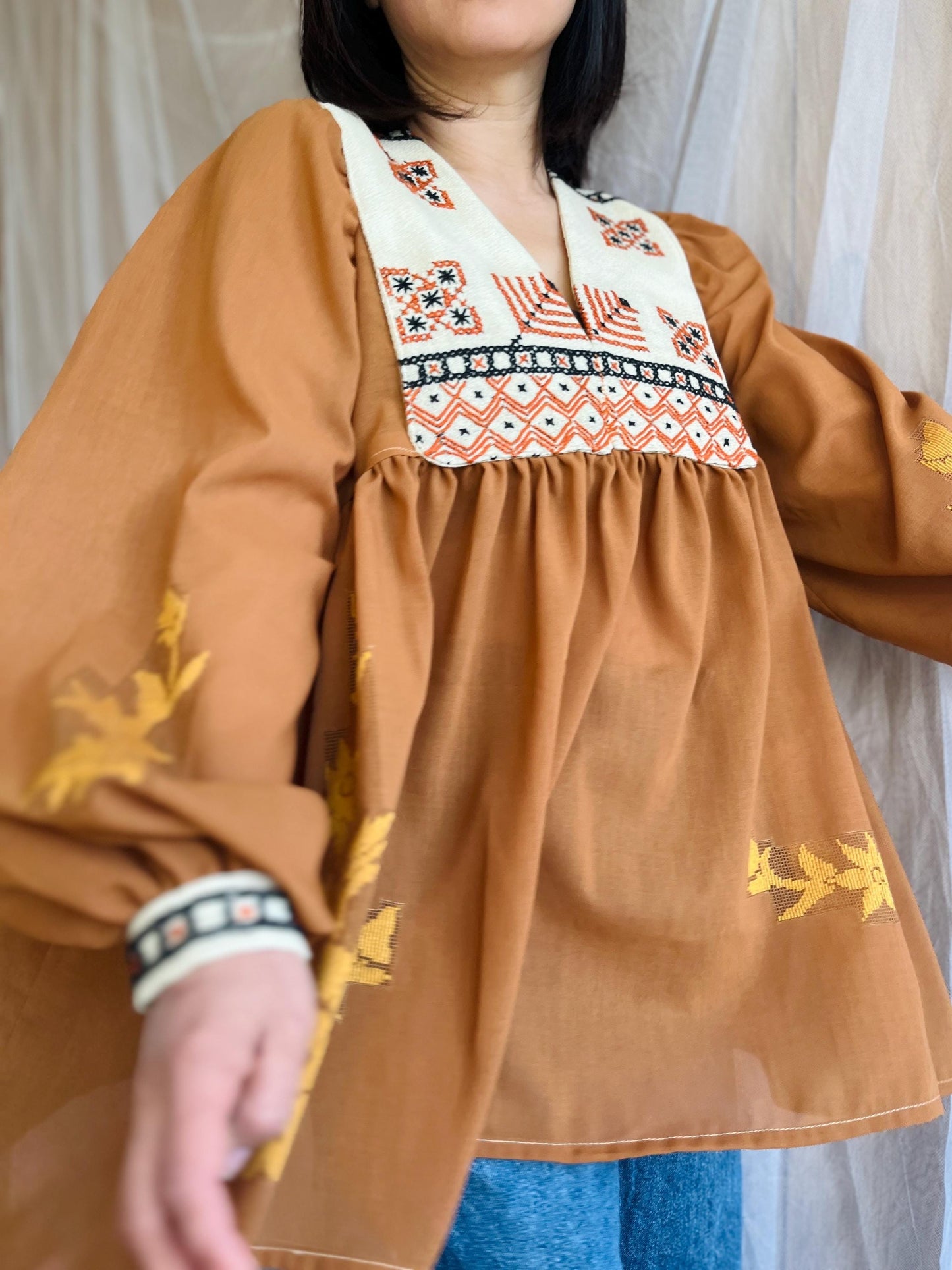 Ancient hand embroidered tablecloth Goddess Dress