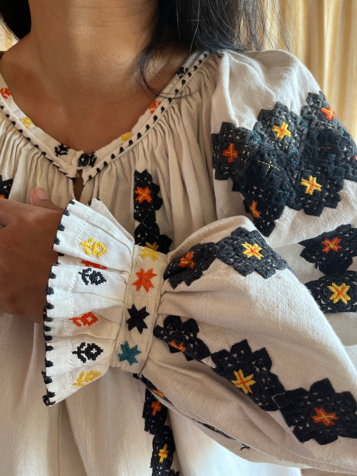 Antique 1930s Romanian Embroidered Folk Blouse