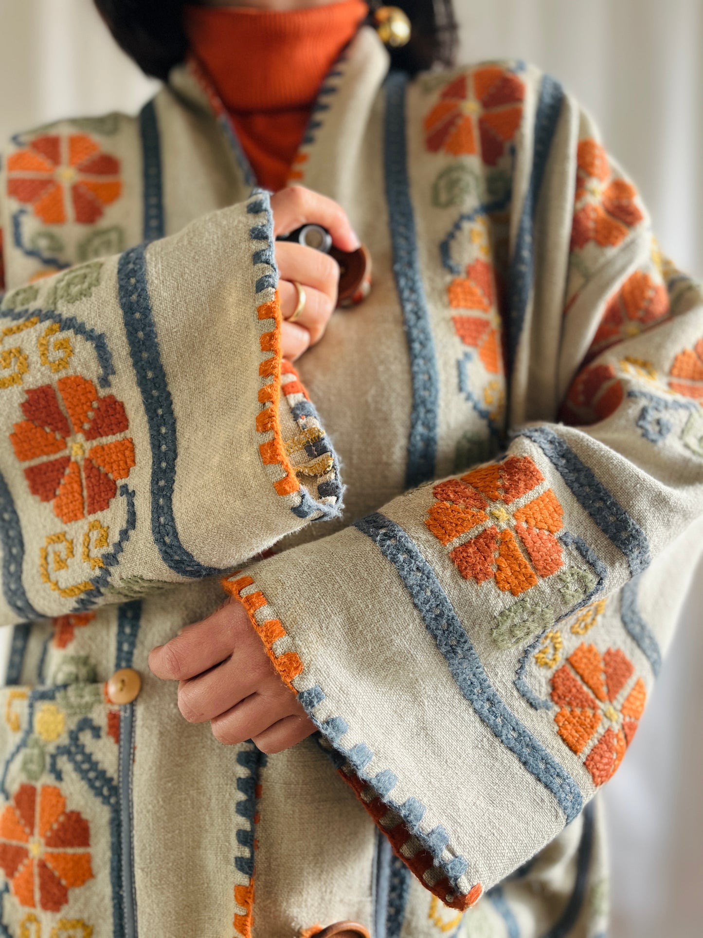 🎴 The witch coat II - Wool and Heavy linen embroidery Kimono