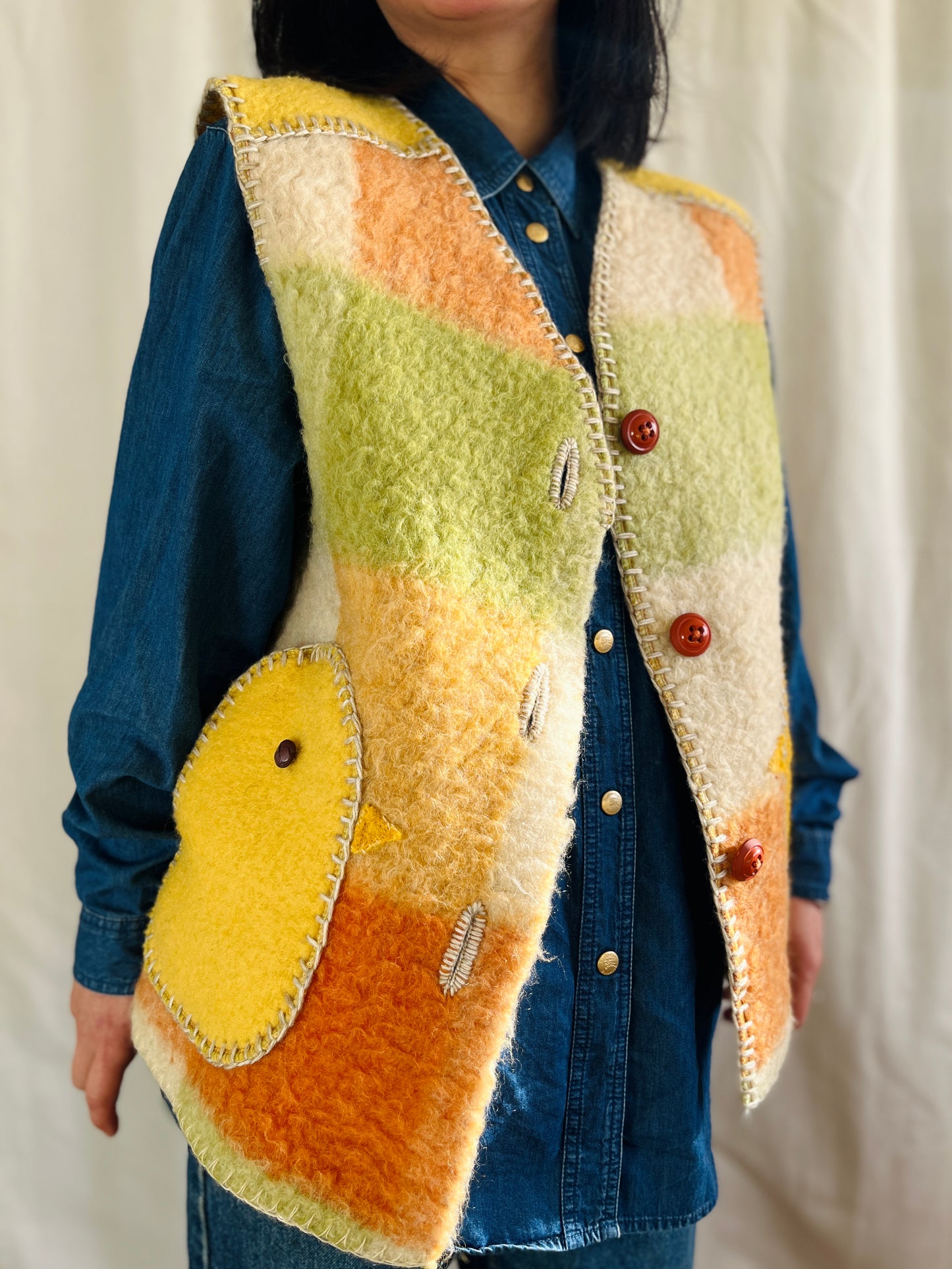 Boiled Wool Blanket turns little chicks oversize gilet