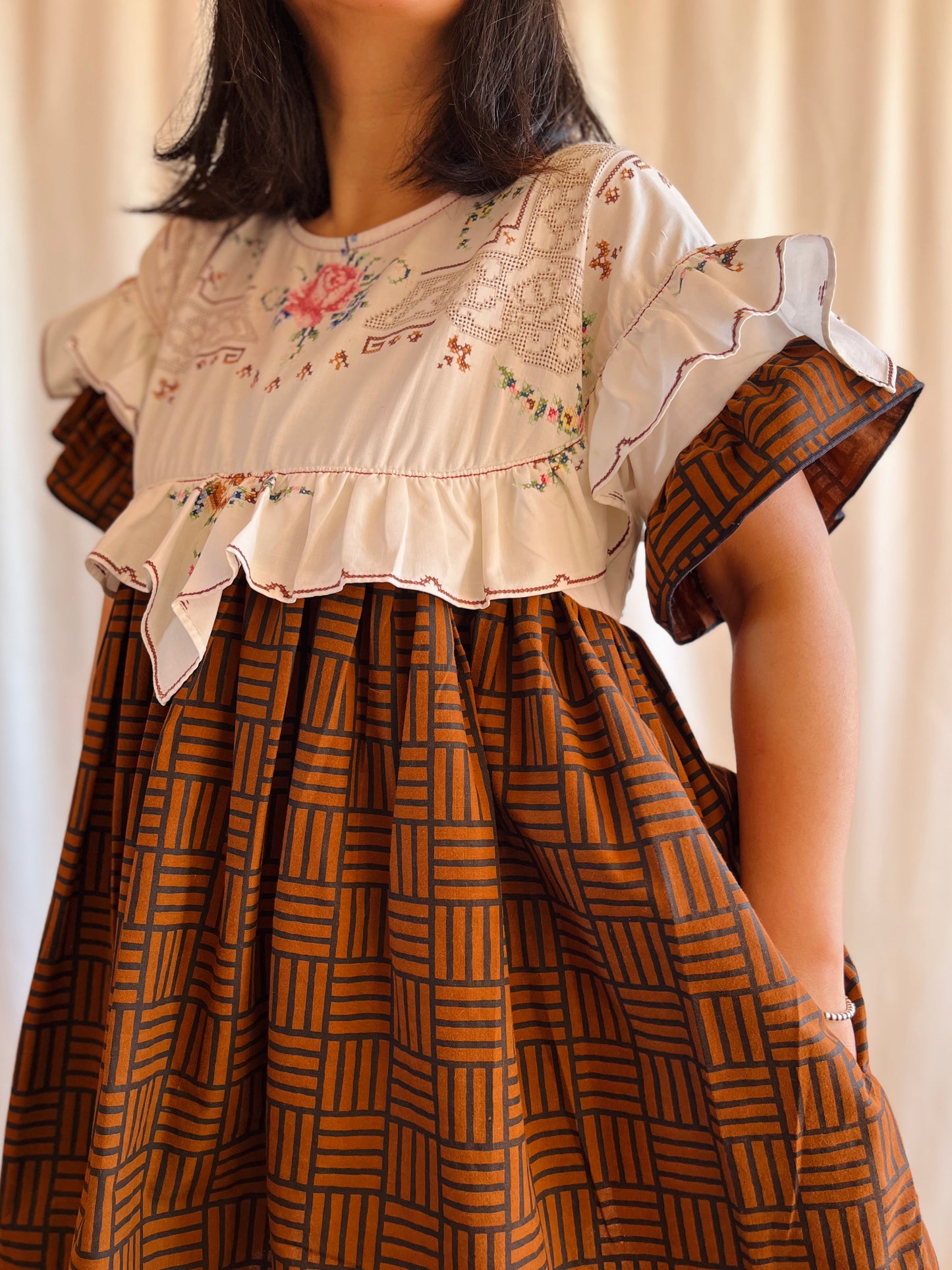 Hand embroidered ruffle tunic / mini dress
