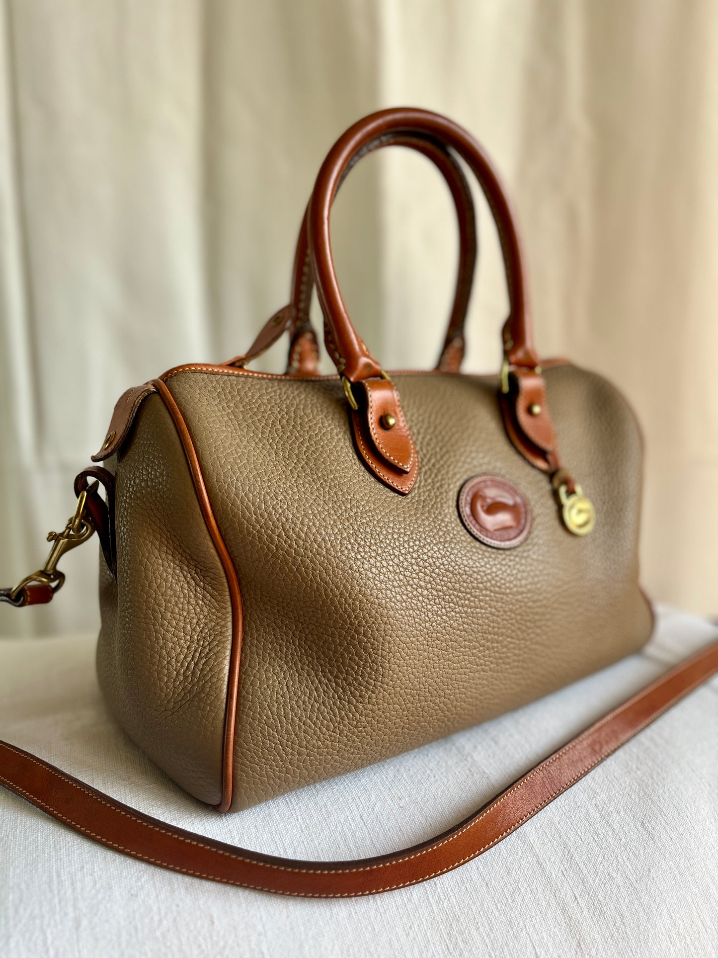 Taupe/British Tan R38 Largest Speedy Doctor's Bag Satchel with Strap