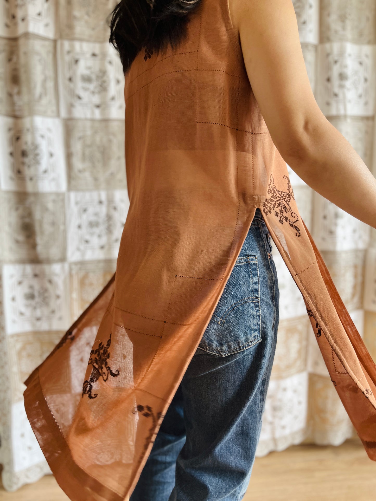 Sheer cotton long vest