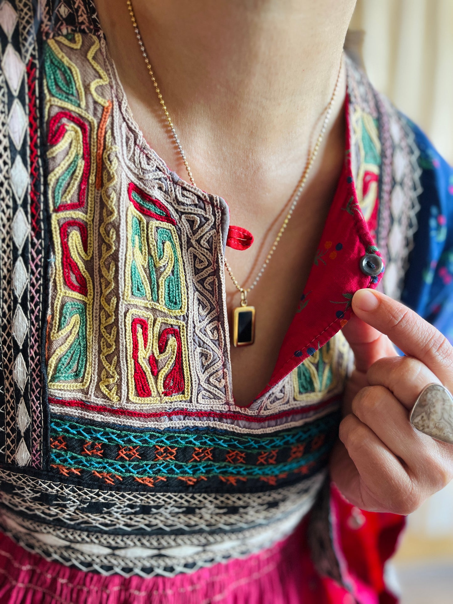 Afghan folk dress Smocking hand embroidery maxi dress