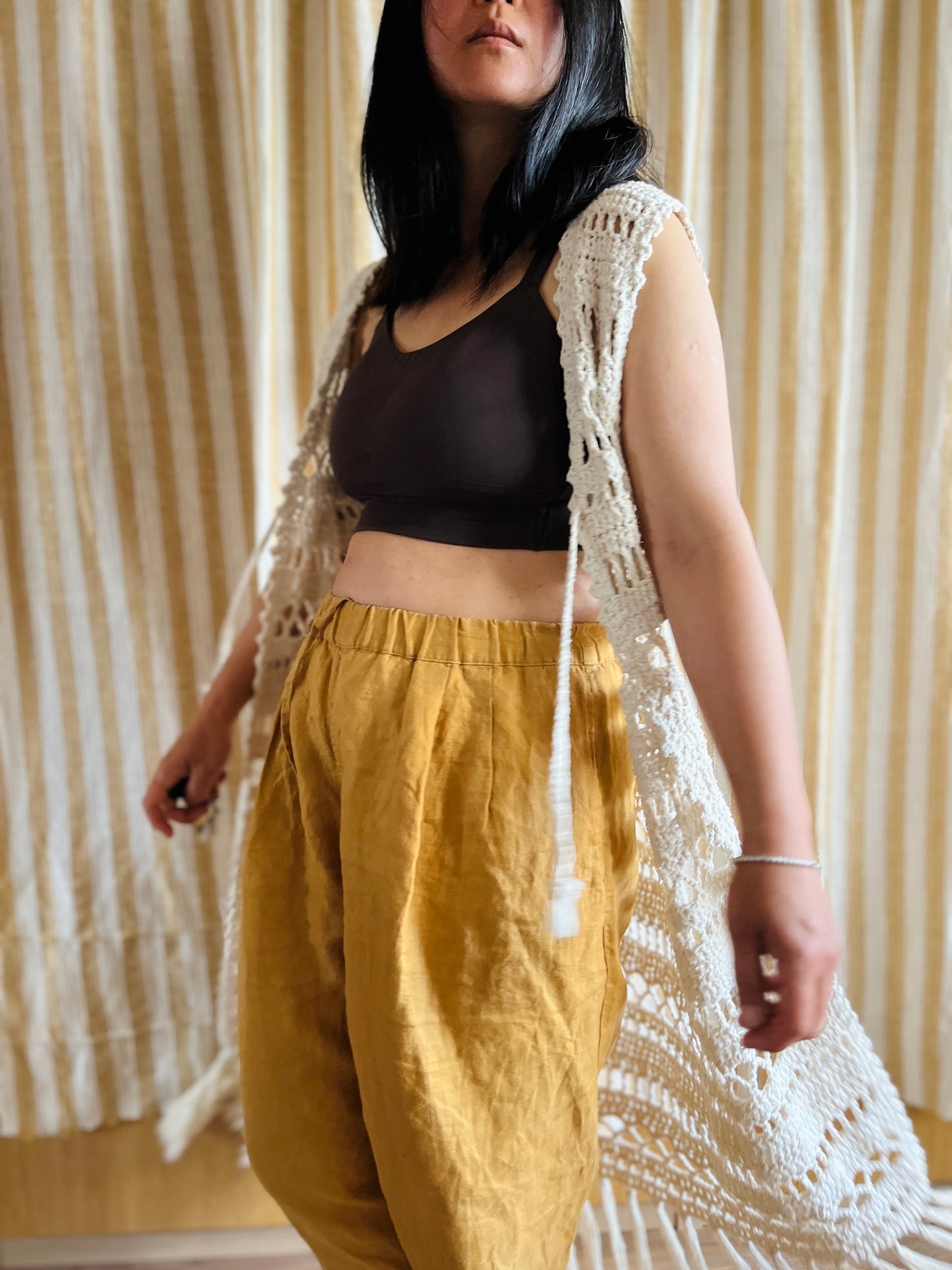 Vintage handmade crochet fringe gilet
