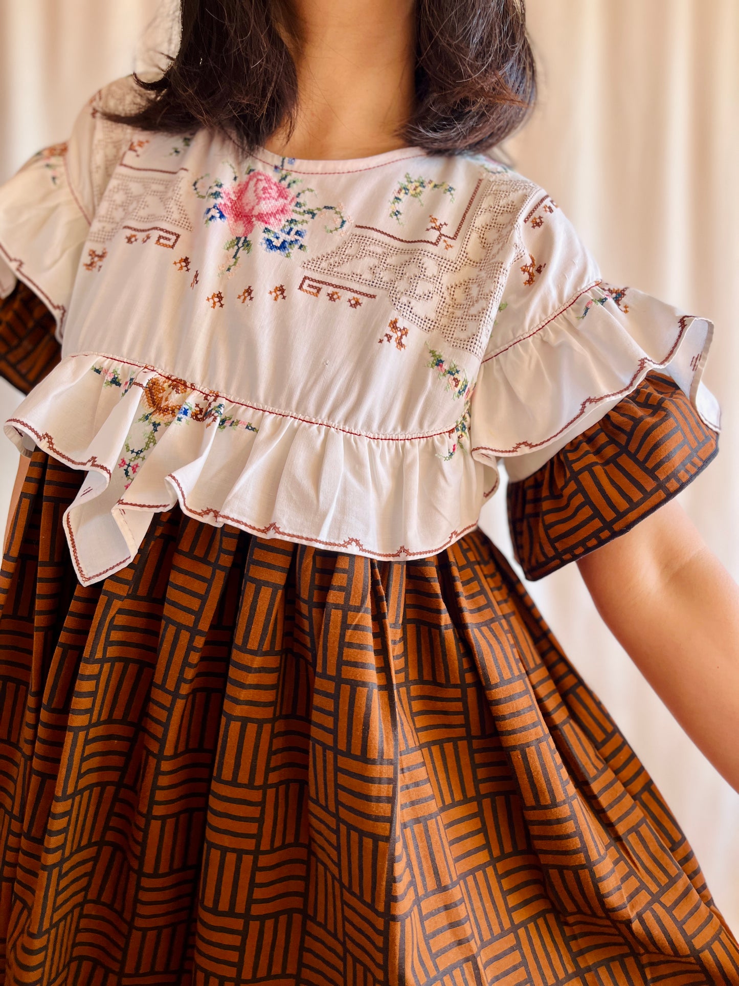 Hand embroidered ruffle tunic / mini dress