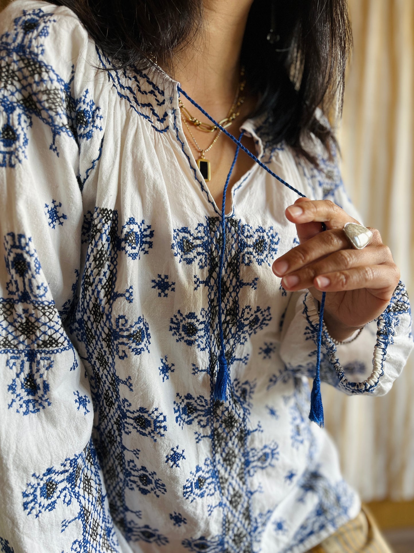70s Vintage Romanian Folk Hand embroidered Blouse