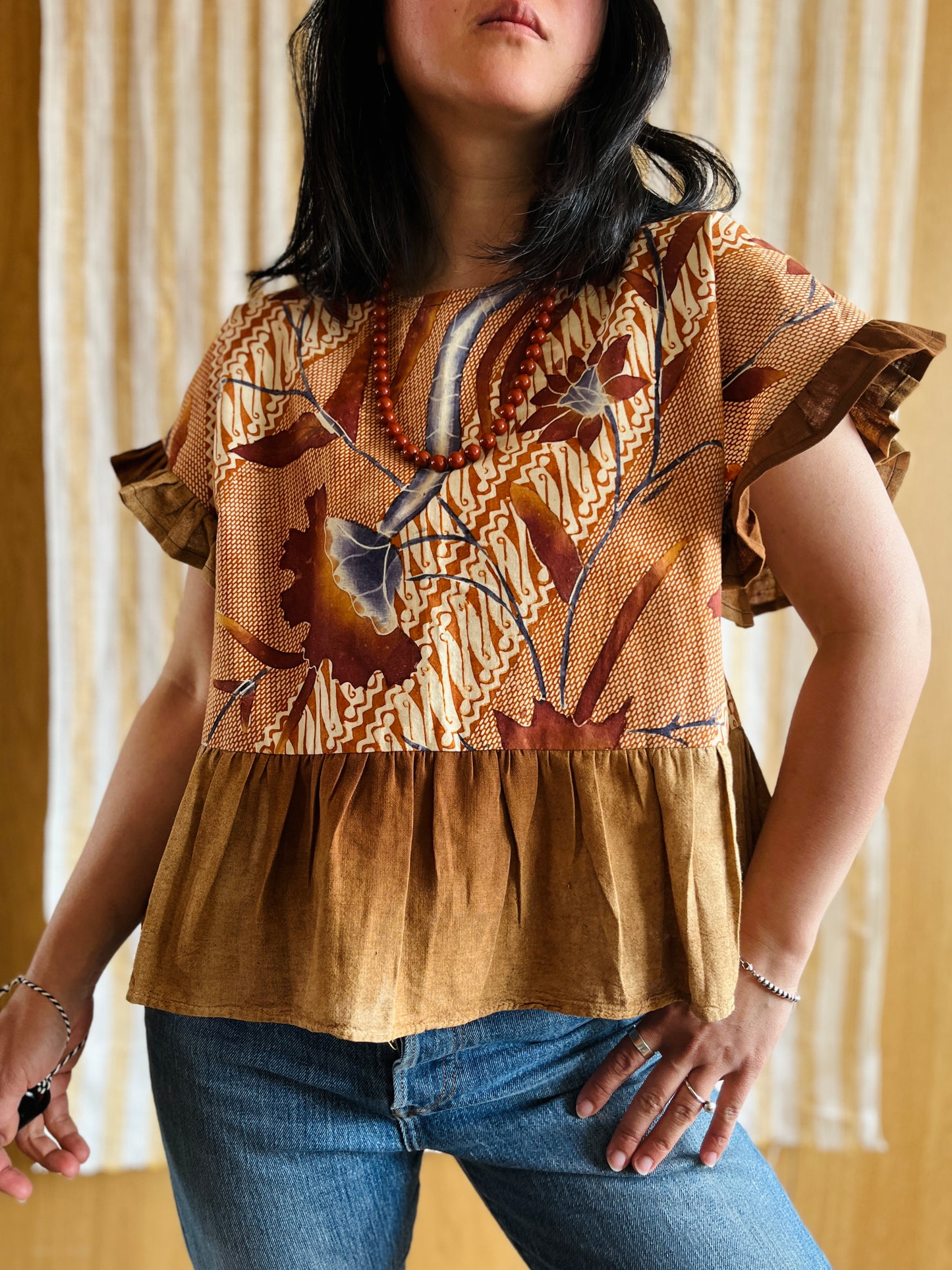 Vintage Batik and berry farmer cheesecloth dolly top