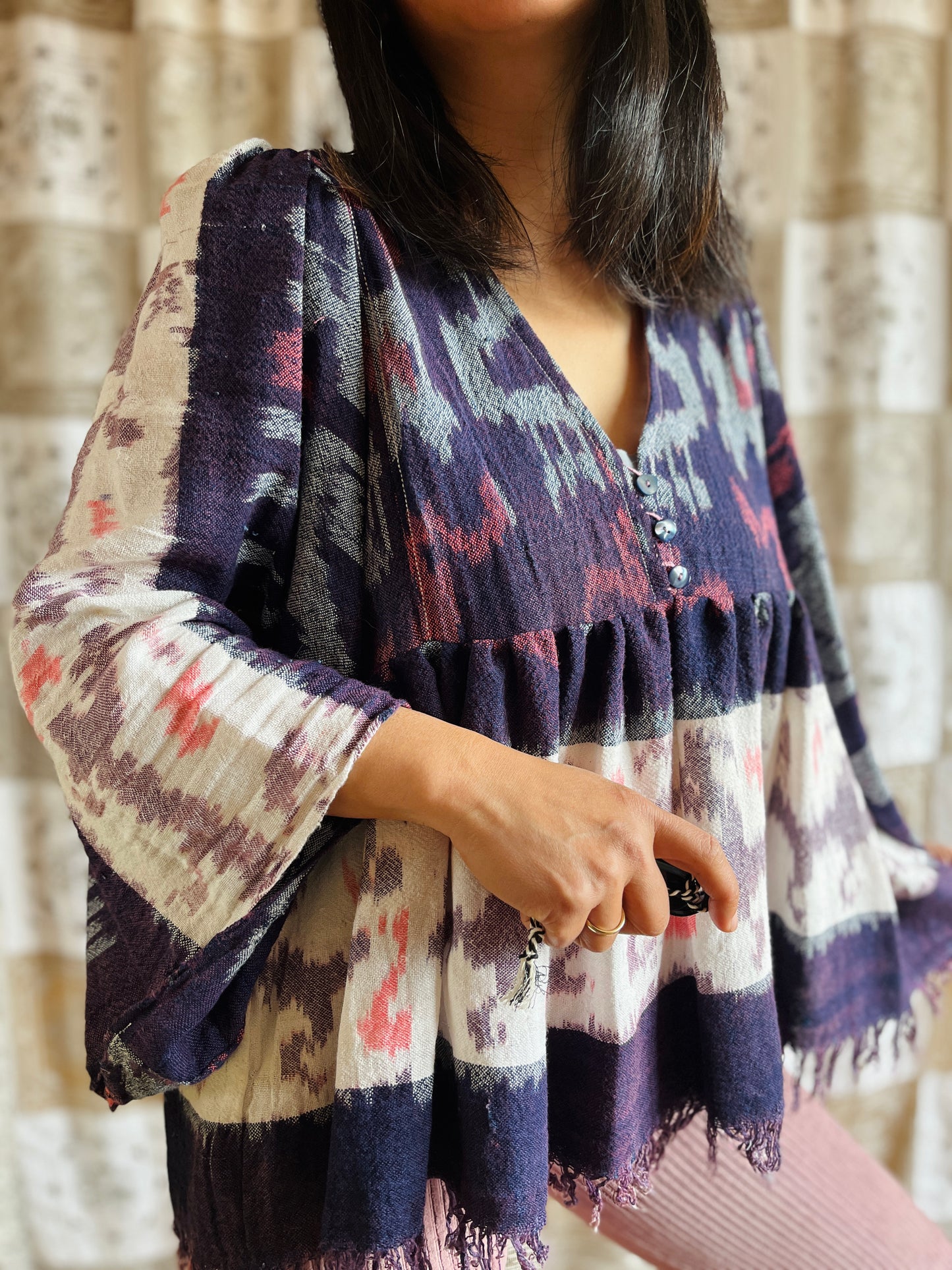 Vintage Batik Goddess Blouse with bracelet sleeves