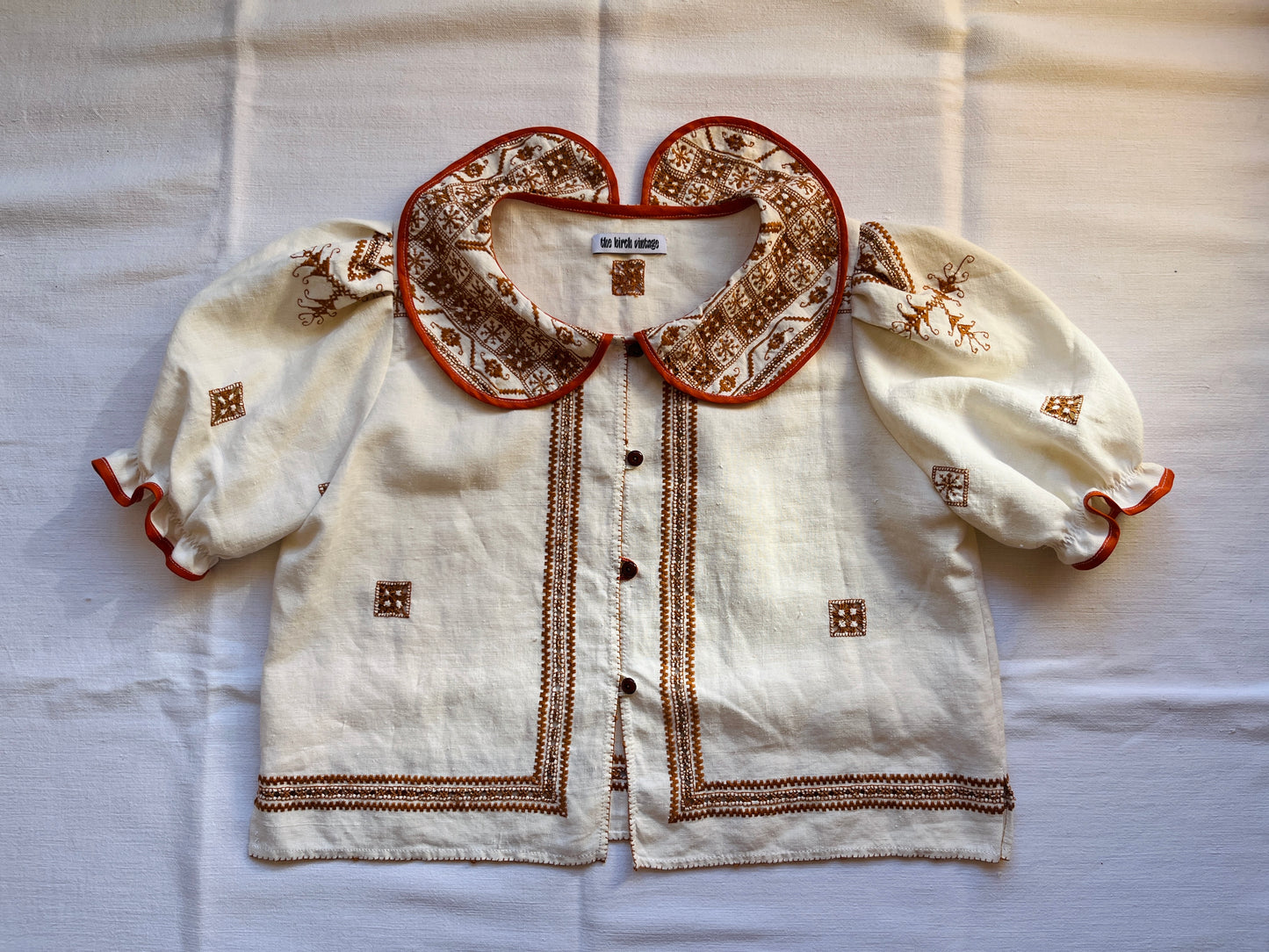 Beautiful Lagartera Embroidered Round Collar Shirt