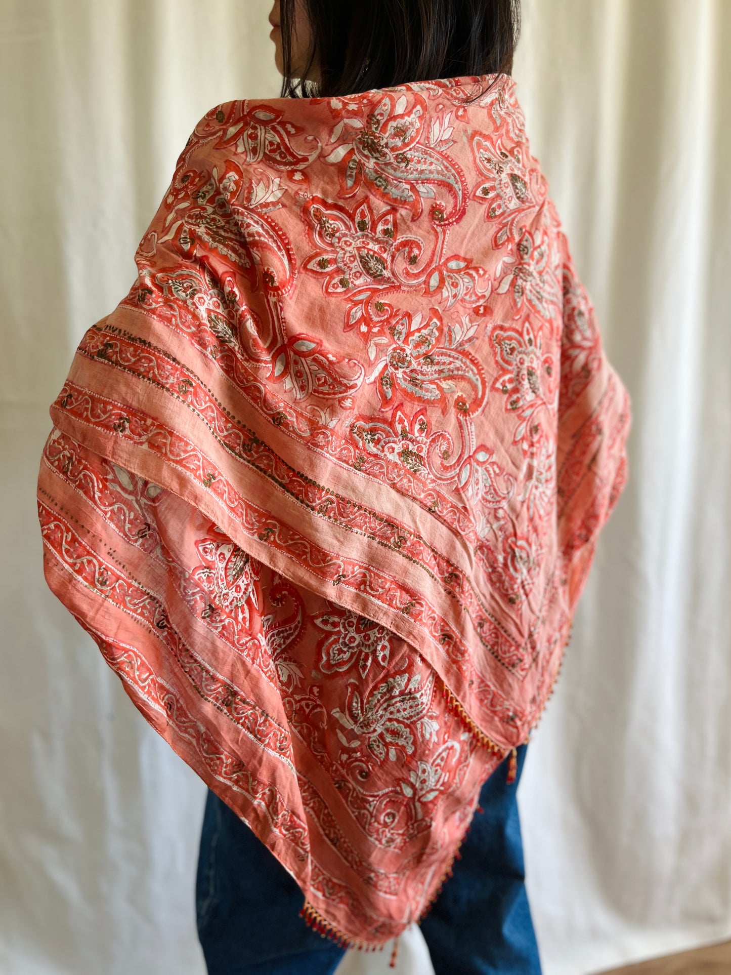 Vintage Anokhi Square scarf with beads