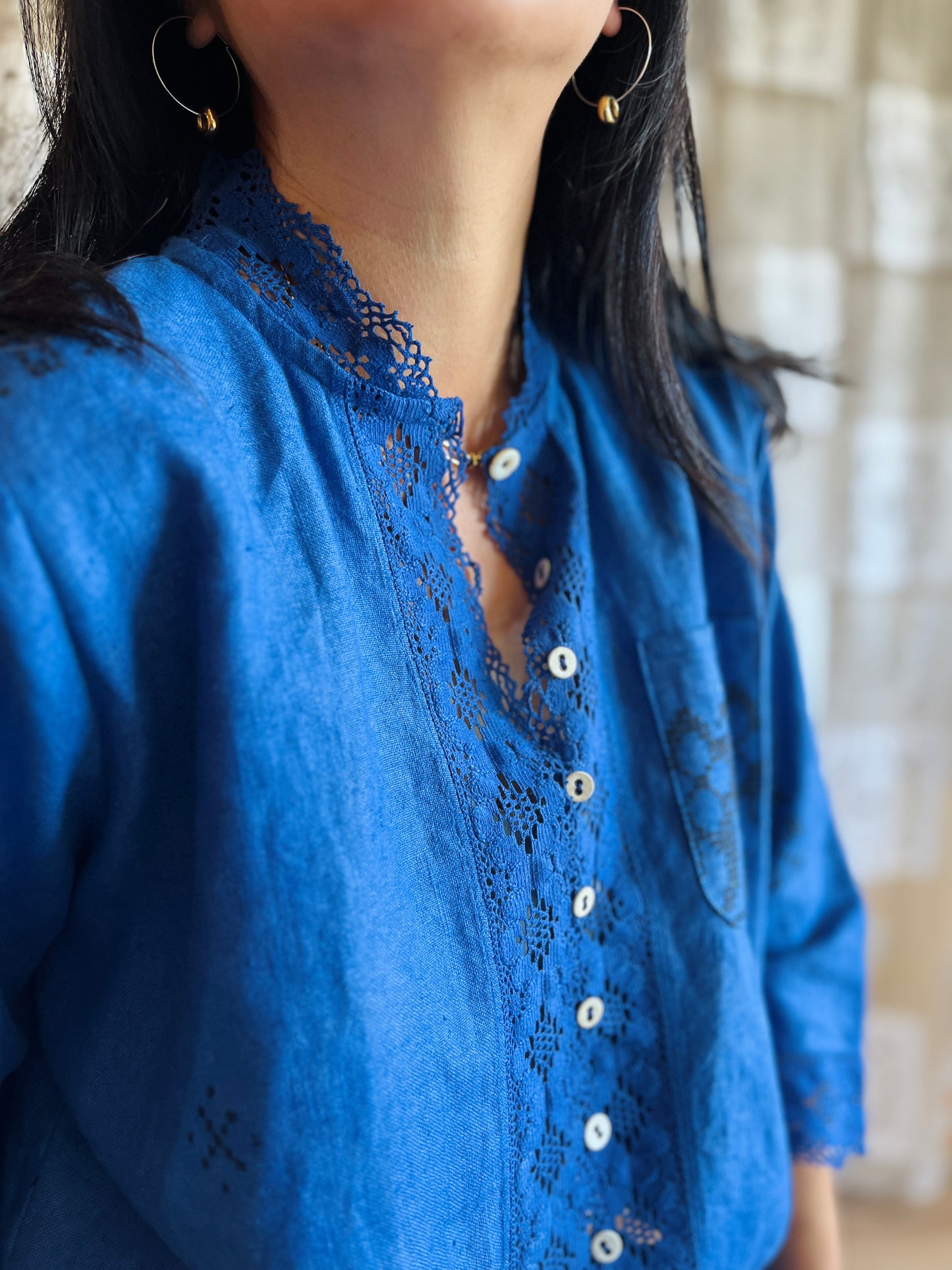 Indigo dyed loose fit linen shirt