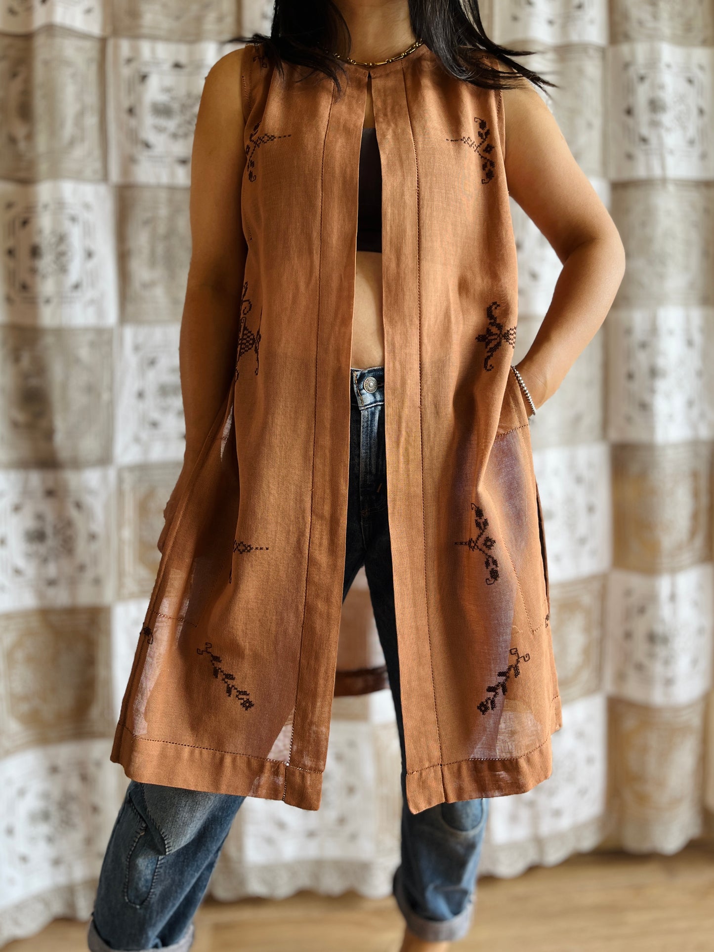 Sheer cotton long vest