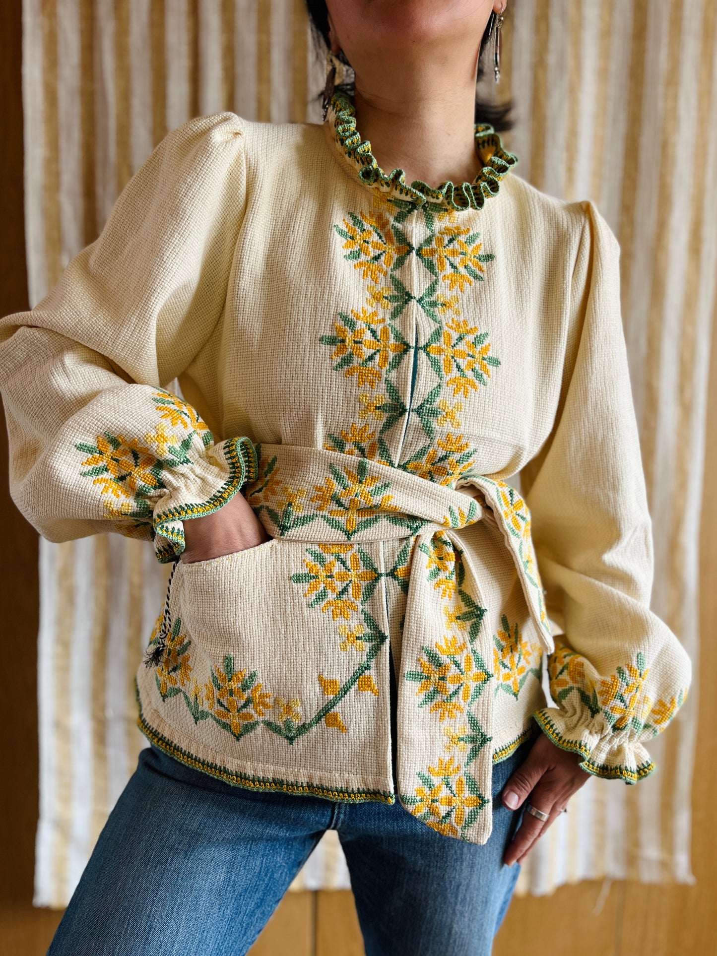 Waffle Cotton Spring Jacket with Matching Belt