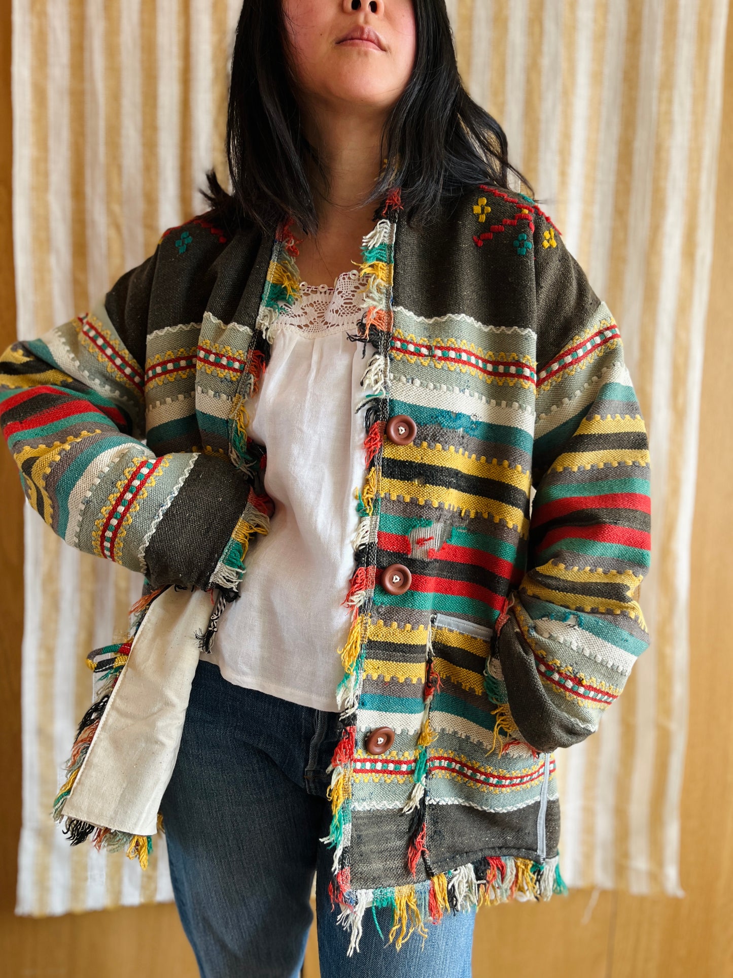 Antique Turkish Kilim Rug turns Jacket