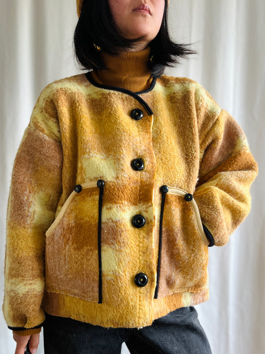 🎴 Vintage Pure Wool Blanket Short Coat and Beanie