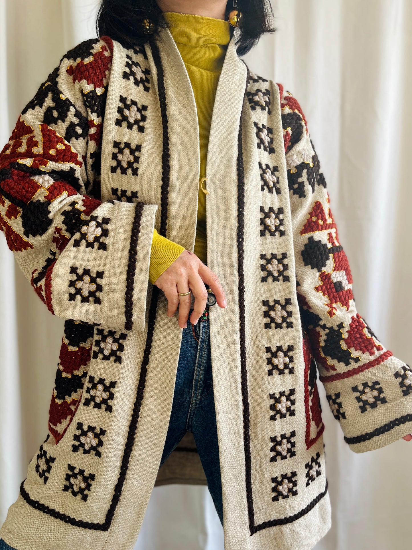 🎴 The witch coat I - Wool and Heavy linen embroidery Kimono