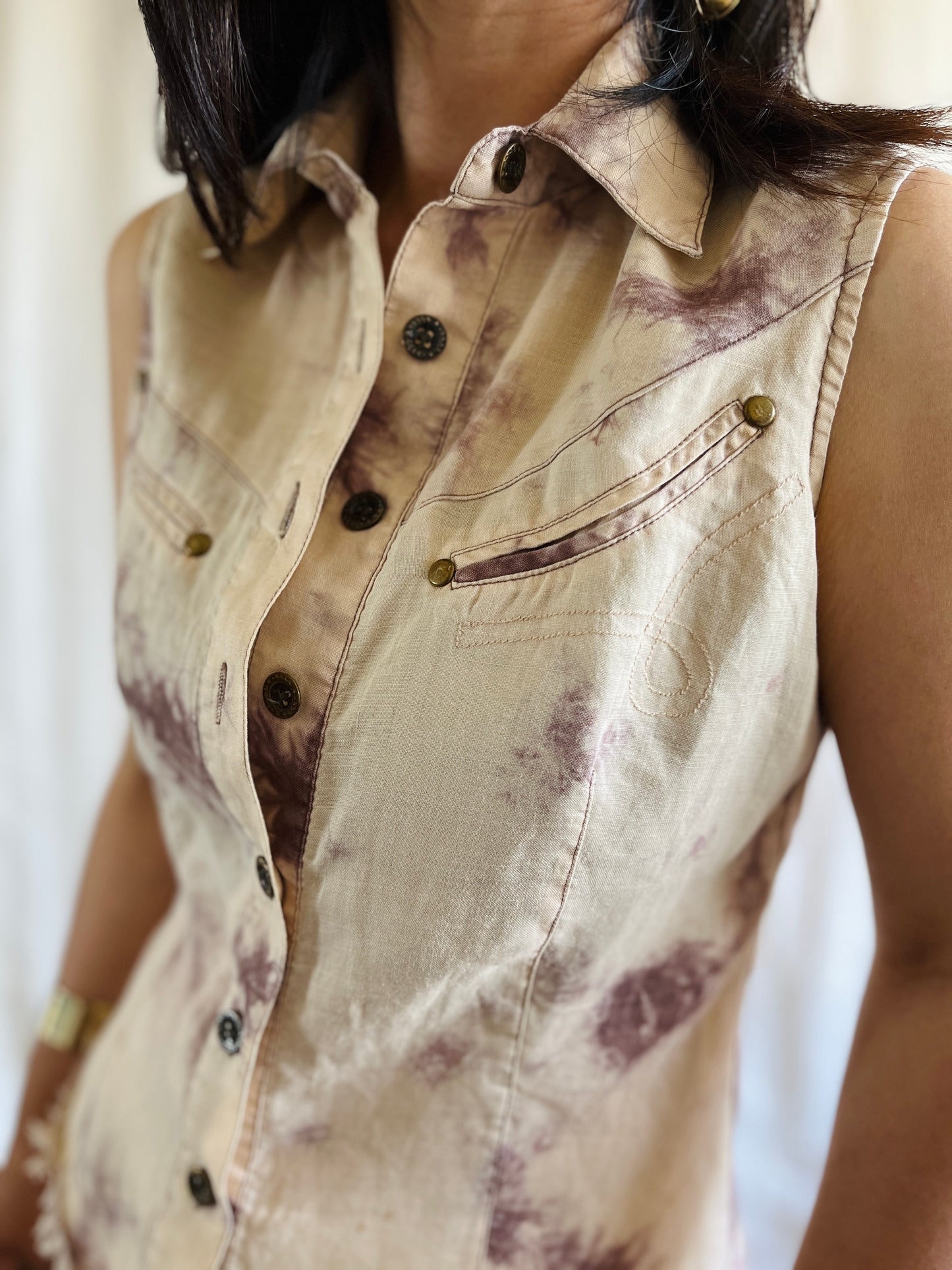 Vintage 90s Tie Dye Sleeveless Shirt Ramie