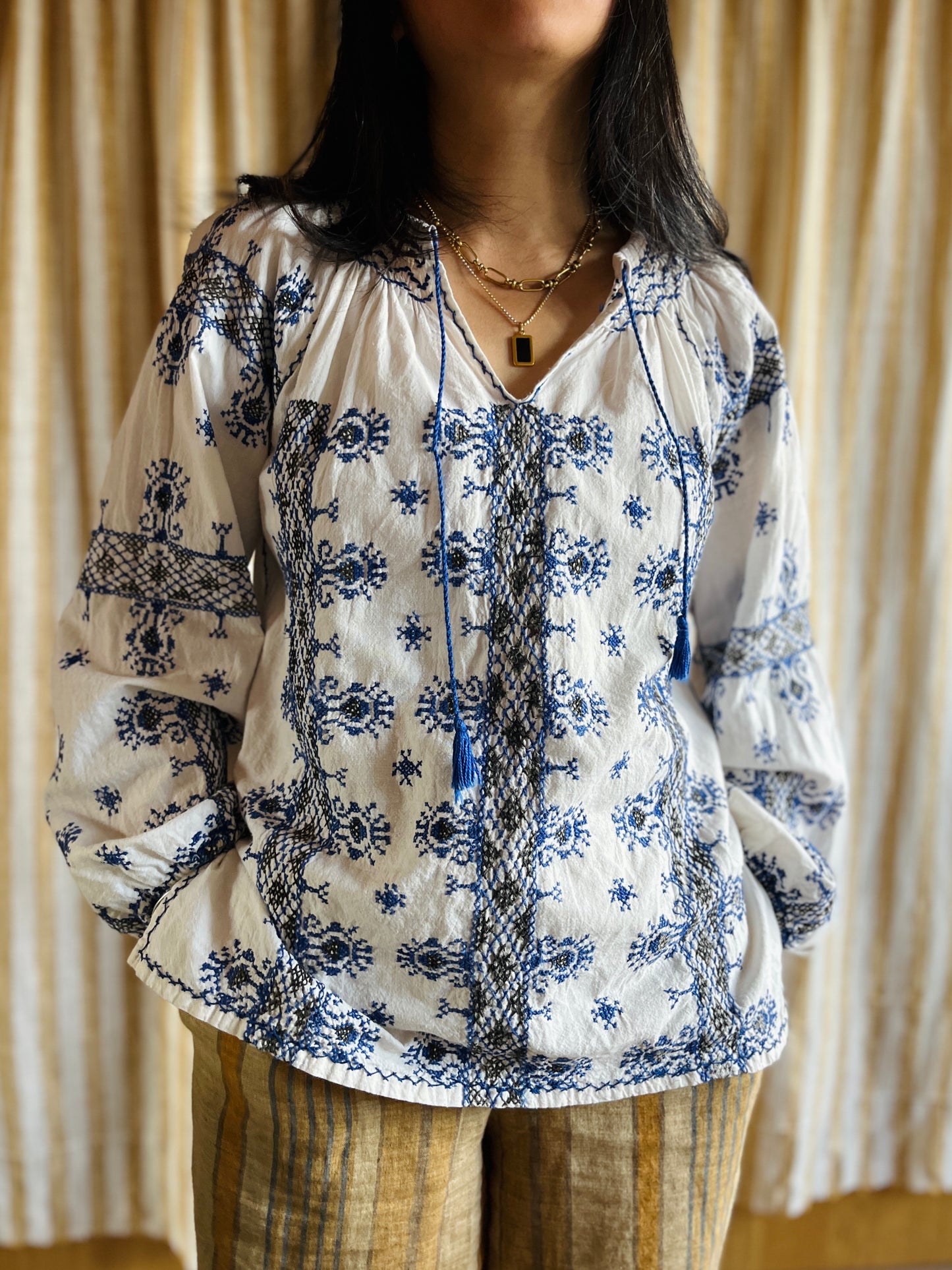 70s Vintage Romanian Folk Hand embroidered Blouse