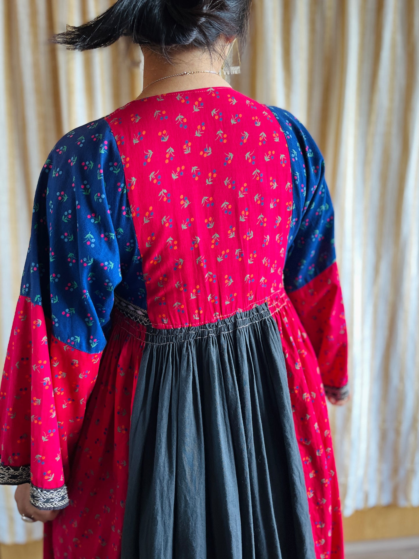 Afghan folk dress Smocking hand embroidery maxi dress