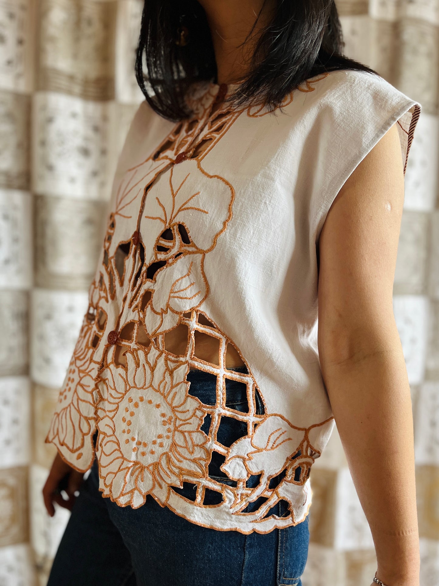 Sunflowers cut work antique top